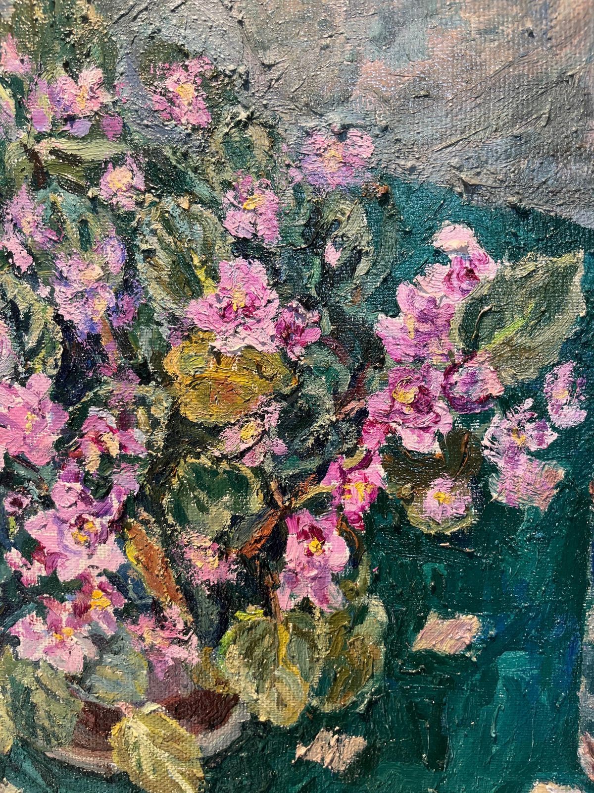 Maya Kopitzeva" Violets On A Green Tablecloth" Oil Cm. 70 X 60 photo Art