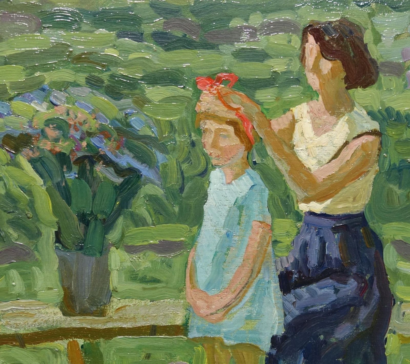 Aleksei And Sergei Tkachev"The Braid " Mother's Day, Little Girl, Child  Oil  Cm. 44 X 34  19841984 photo for sale