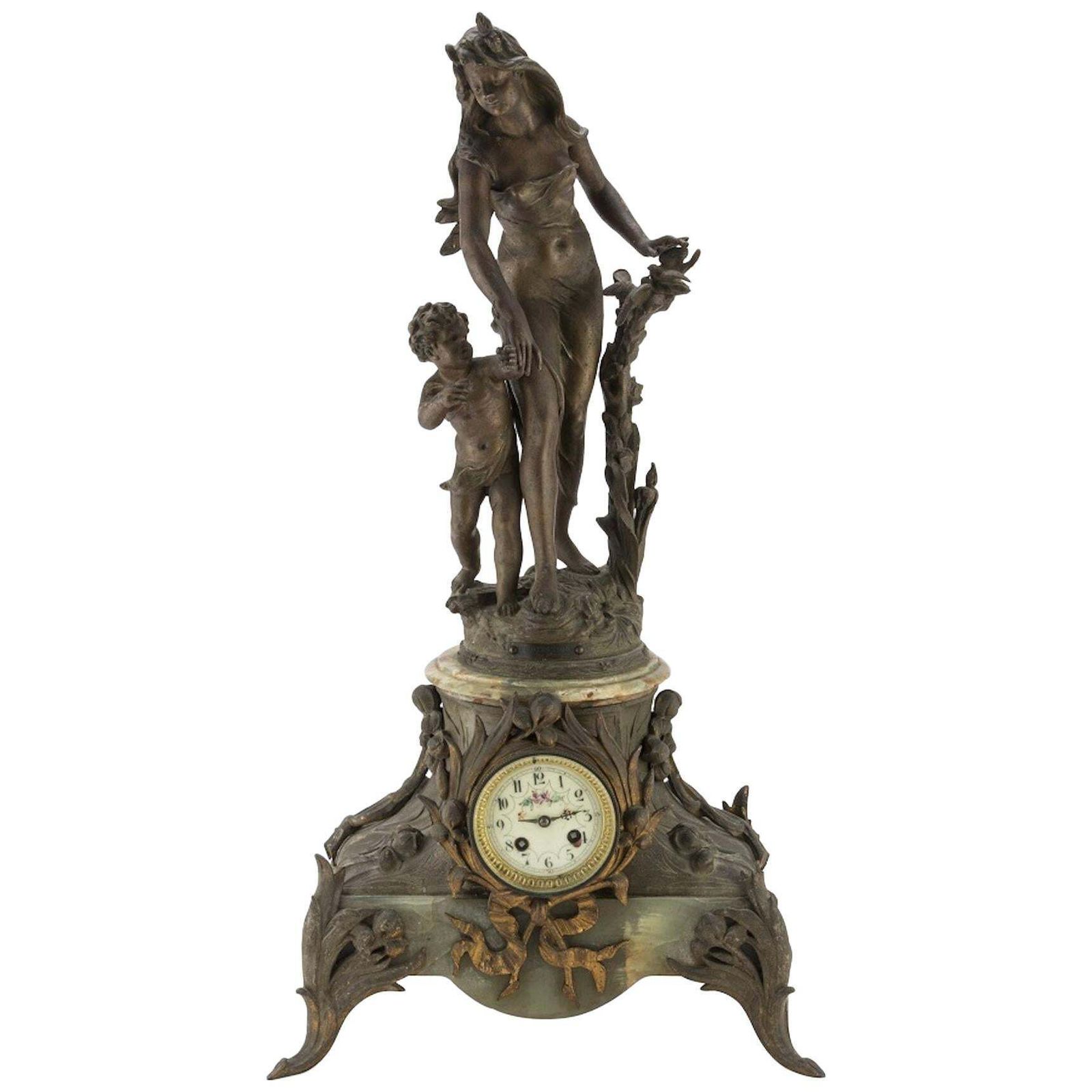 Ancient Onyx And Antimony Clock, France, Late 19th Century