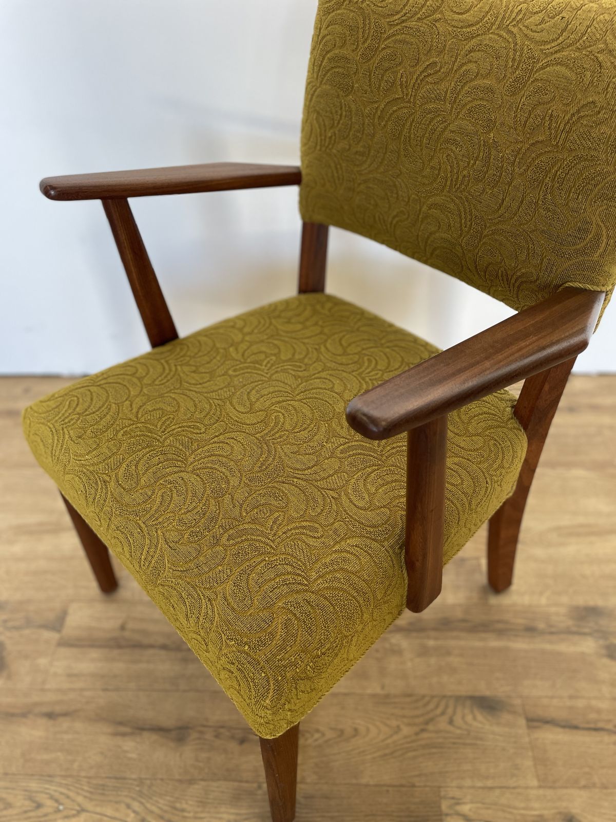 Danish Teak Upholstered Armchair W/ Green Fabric photo furniture