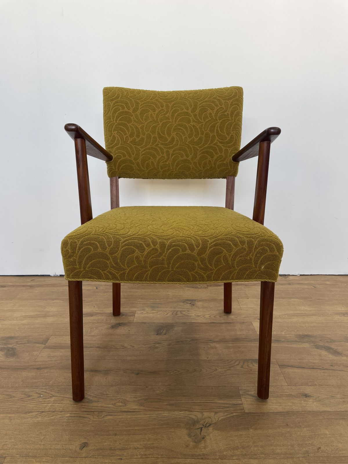 photo furniture Danish Teak Upholstered Armchair W/ Green Fabric