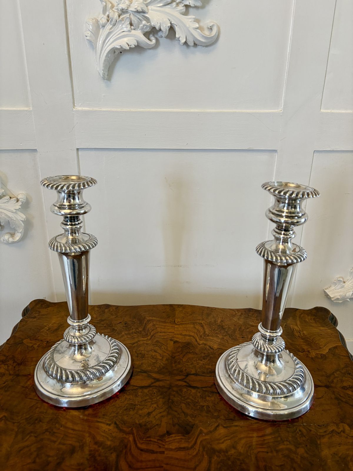 Quality Pair Of Antique 19th Century Silver Plated Candlesticks