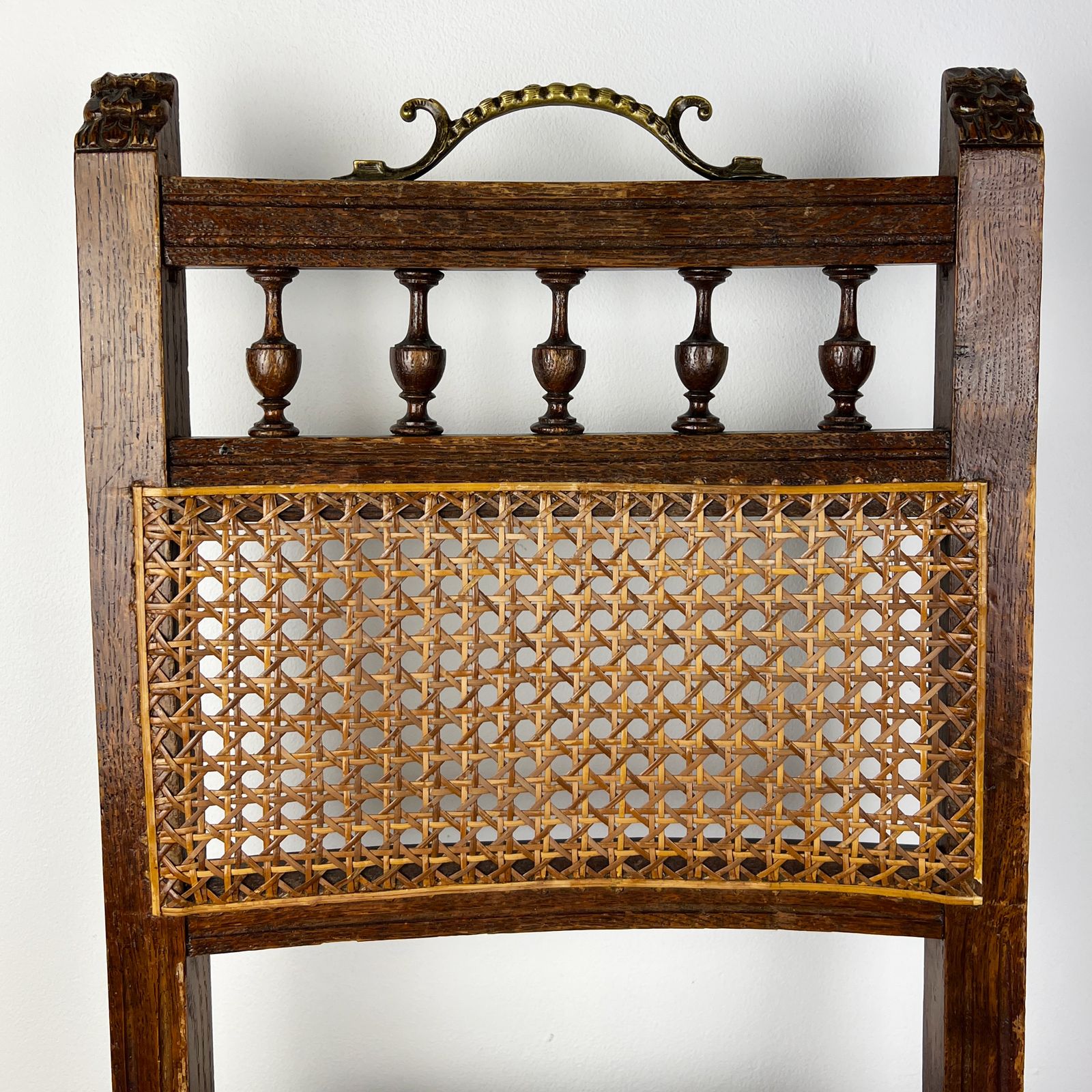 Antique Henry II Oak Chair, Rattan Carved Wood Side Chair photo furniture