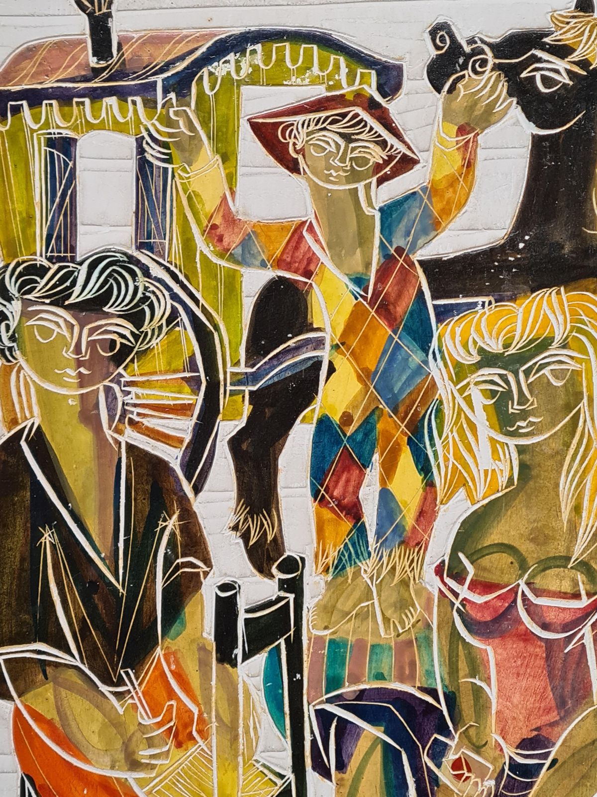 Jean Pierre De Cayeuxmid Century Sgraffito, Saltimbanque And The Card Player, Circle Of Picasso.1959 photo 1020.0