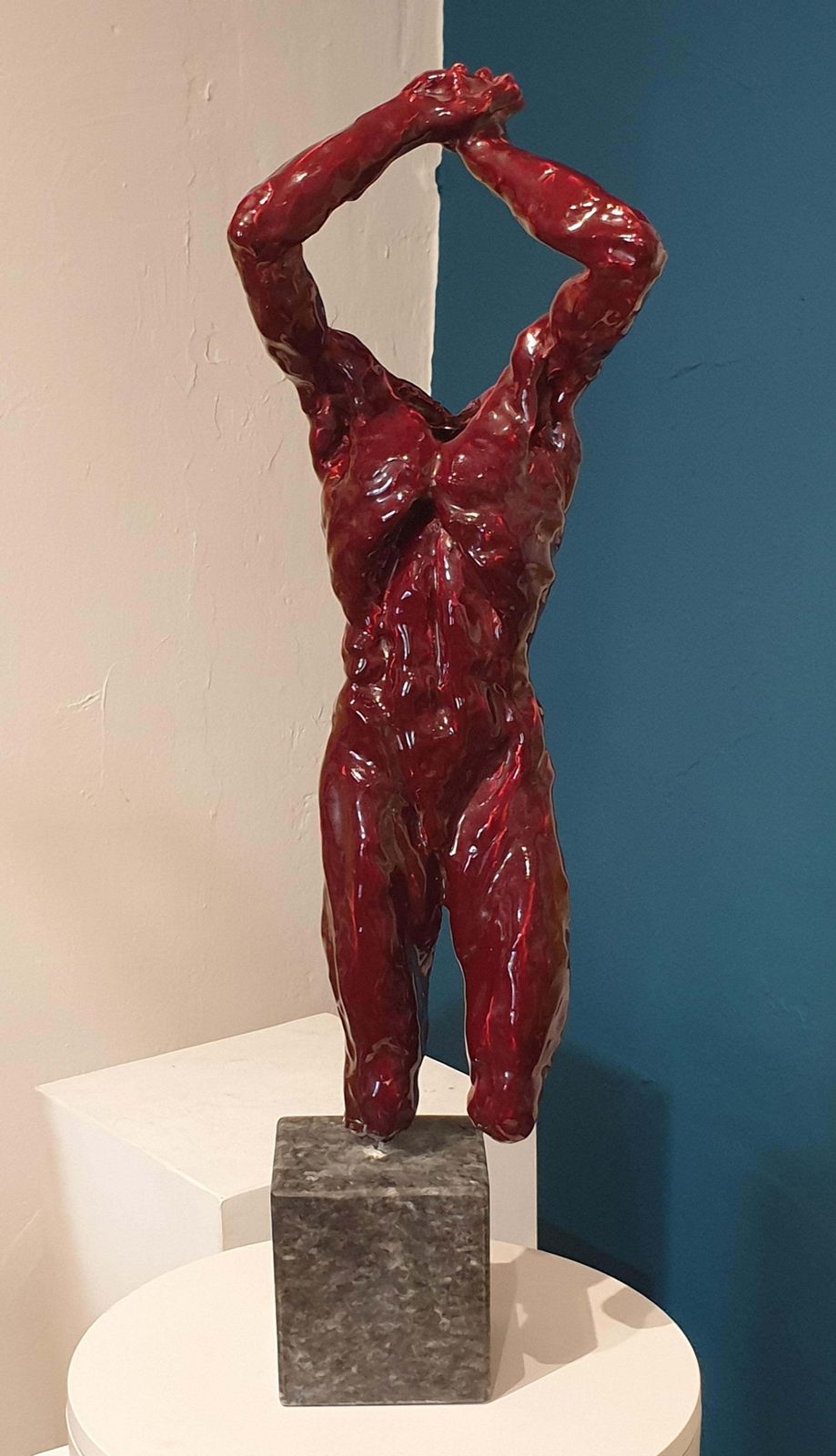 Mid Century Nude Male Acephale Sang De Boeuf Ceramic Sculpture With Marble Base. photo furniture
