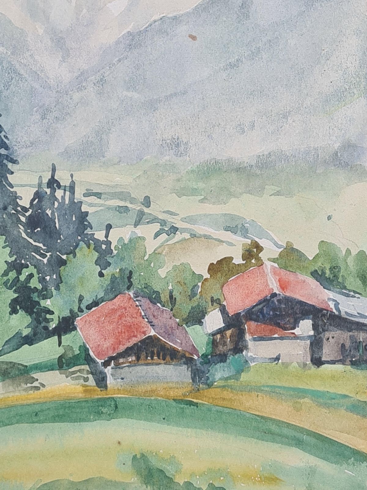 Henri Clamen1930's French Barbizon School, Farm And Mountain Landscape photo furniture