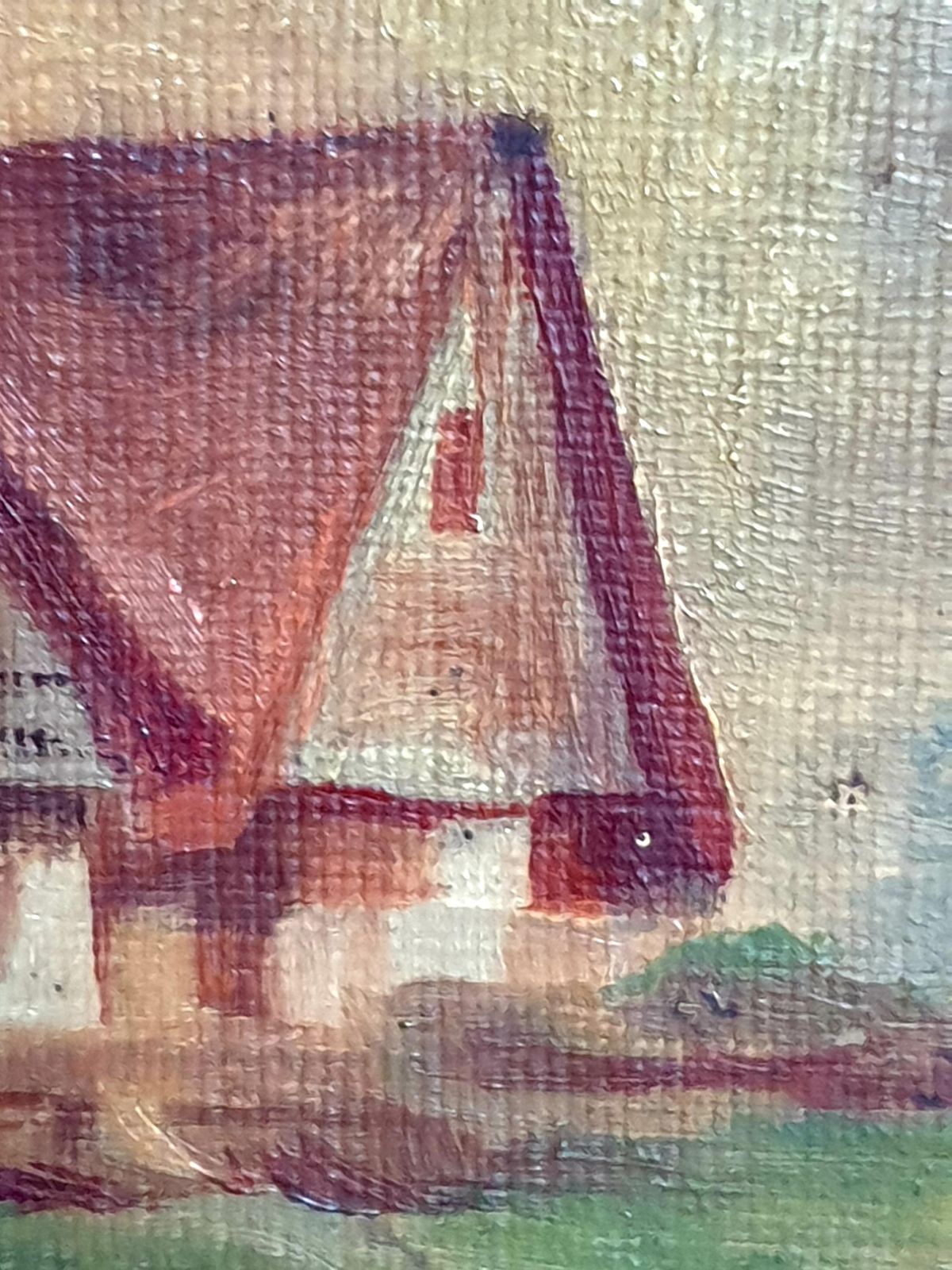 Unknownearly 20th Century Folk Art Impressionist Oil On Board, 'View To The Farmhouse'.1926 photo vintage