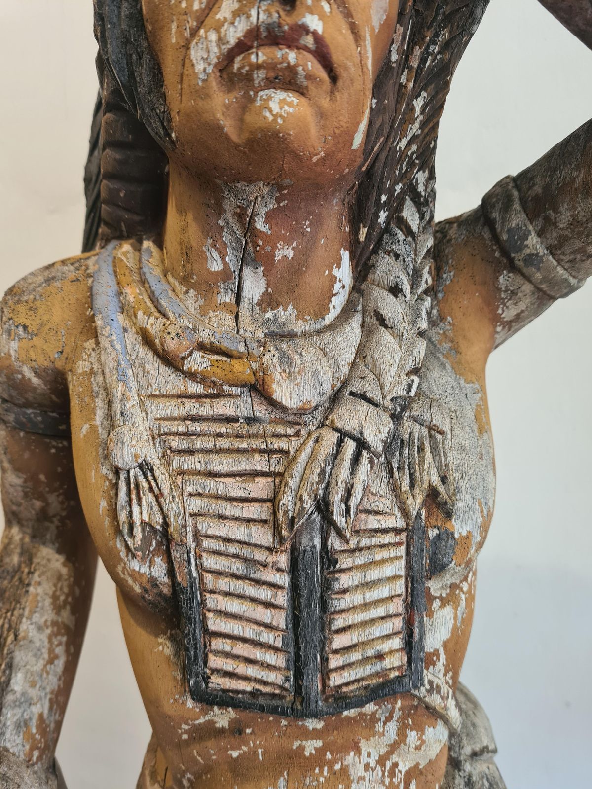 An Early 20th Century Cigar Store Indian, Carved Wood With Polychrome Decoration photo 2811.0