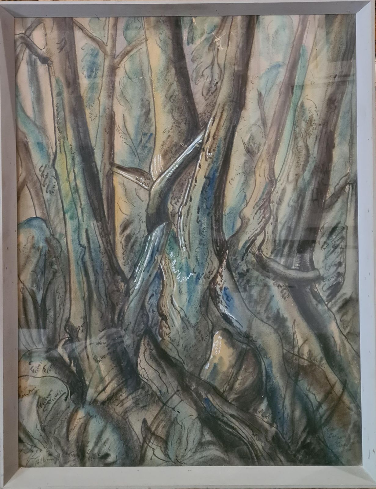 Alban F Atkins Ramid Century Modernist Watercolour On Paper, Trees At Buckfast Abbey1963 photo furniture