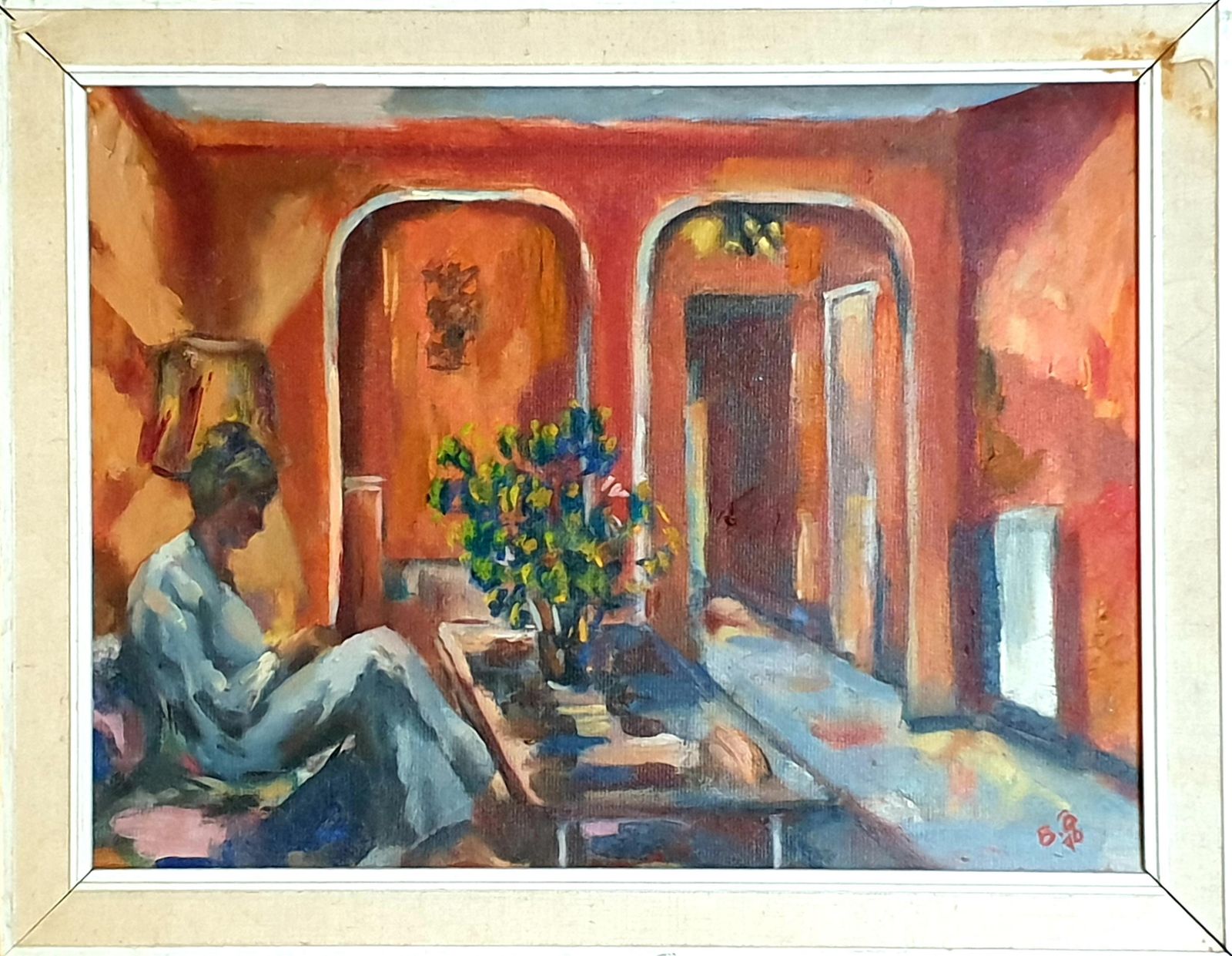 Bill Brown Late Mid Century Interior Scene, A Villa At Cannes, South Of France. Oil, Board1976 photo furniture