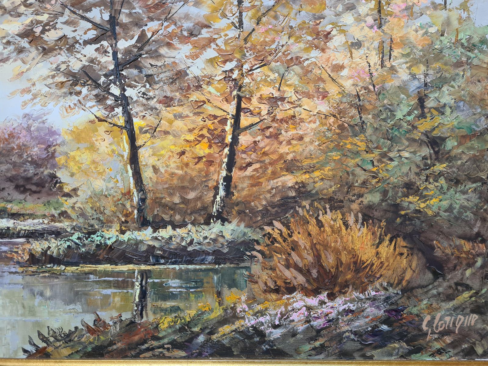 G Lorique'autumn At The Riverbank', Large Scale French Rural Landscape. Oil On Canvas. photo 527.0