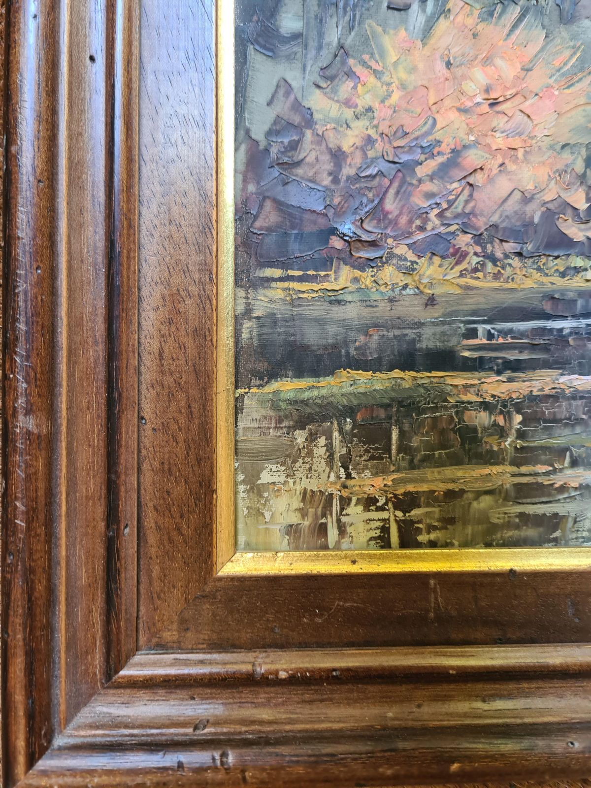 photo furniture G Lorique'autumn At The Riverbank', Large Scale French Rural Landscape. Oil On Canvas.