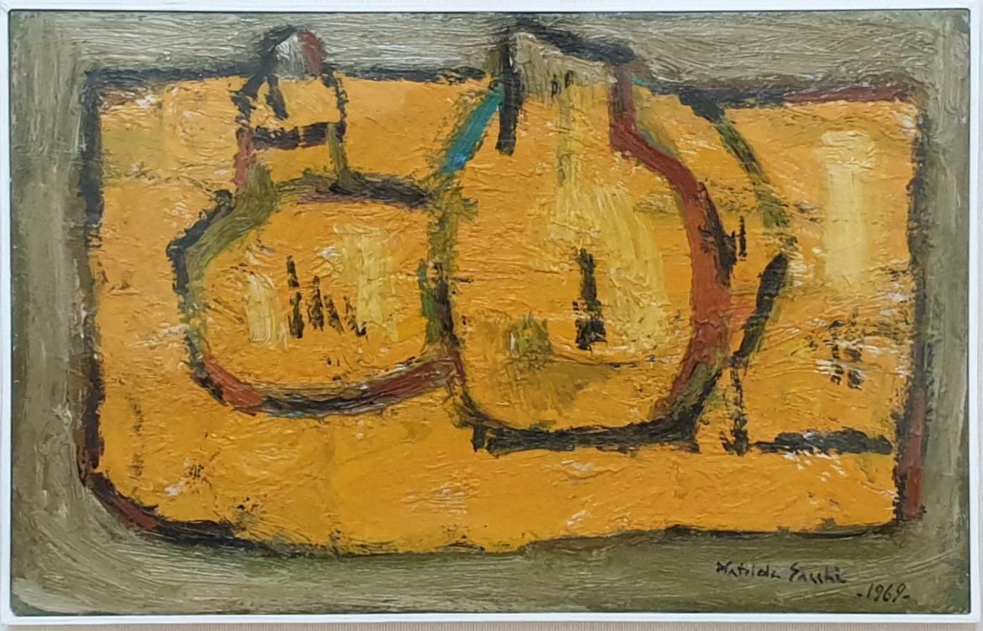 Matilde Sacchimid Century Tablescape In Orange. Oil On Canvas On Board.1969 photo furniture