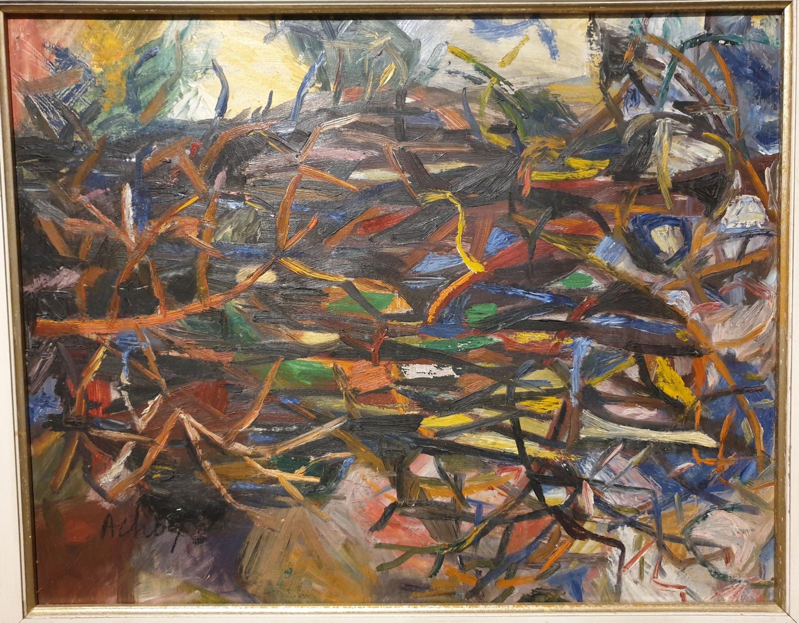 Ahlan Achoy"Les Brindilles". Mid Century French Expressionist Oil On Board.1960s