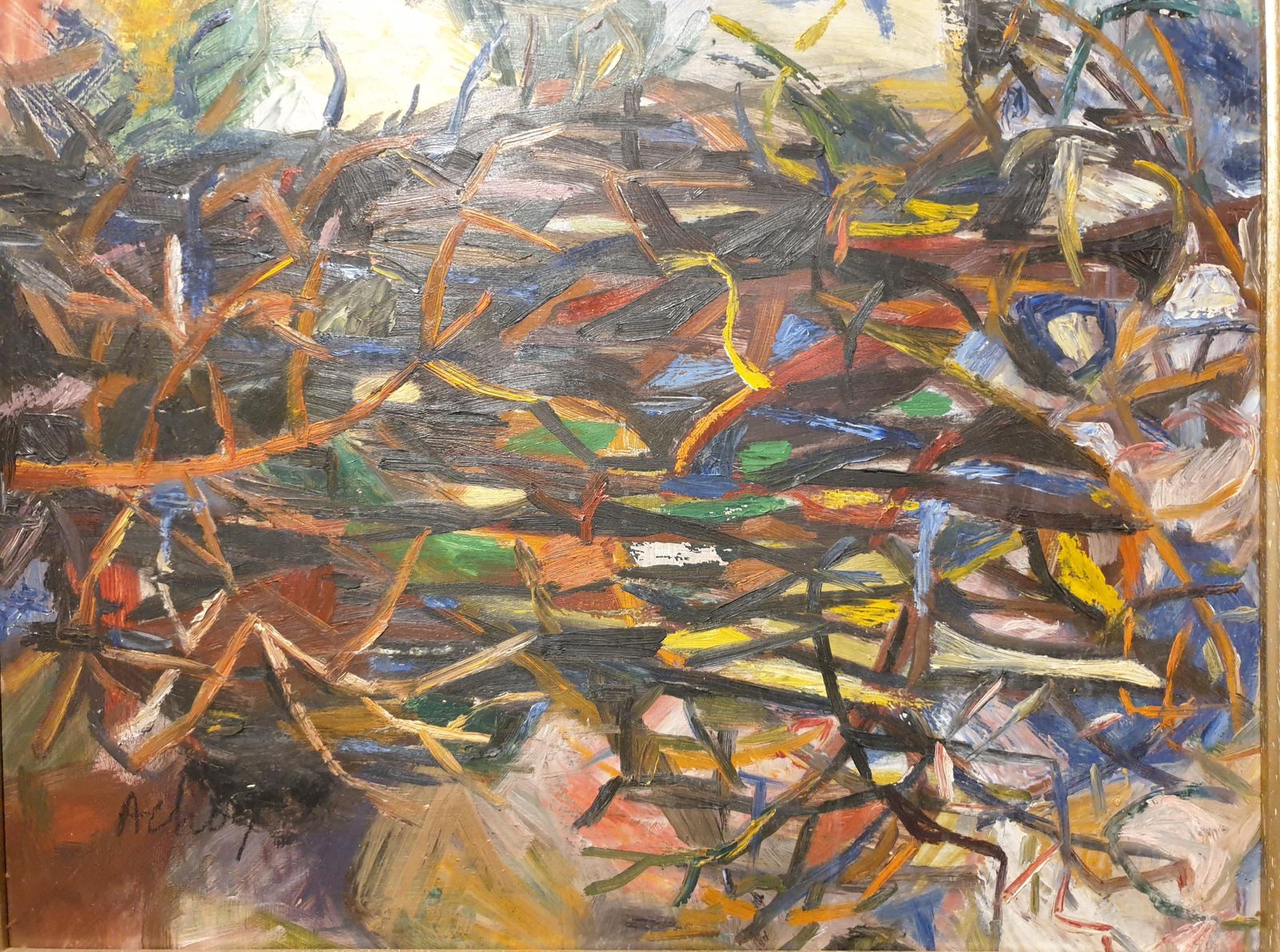 Ahlan Achoy"Les Brindilles". Mid Century French Expressionist Oil On Board.1960s photo Art