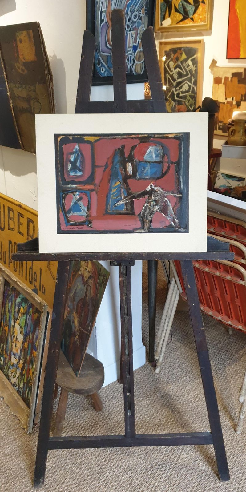 photo furniture Emmanuelle Bardet"Redoutable" (Formidable) Colourful French Abstract Expressionist Oil On Board.1995