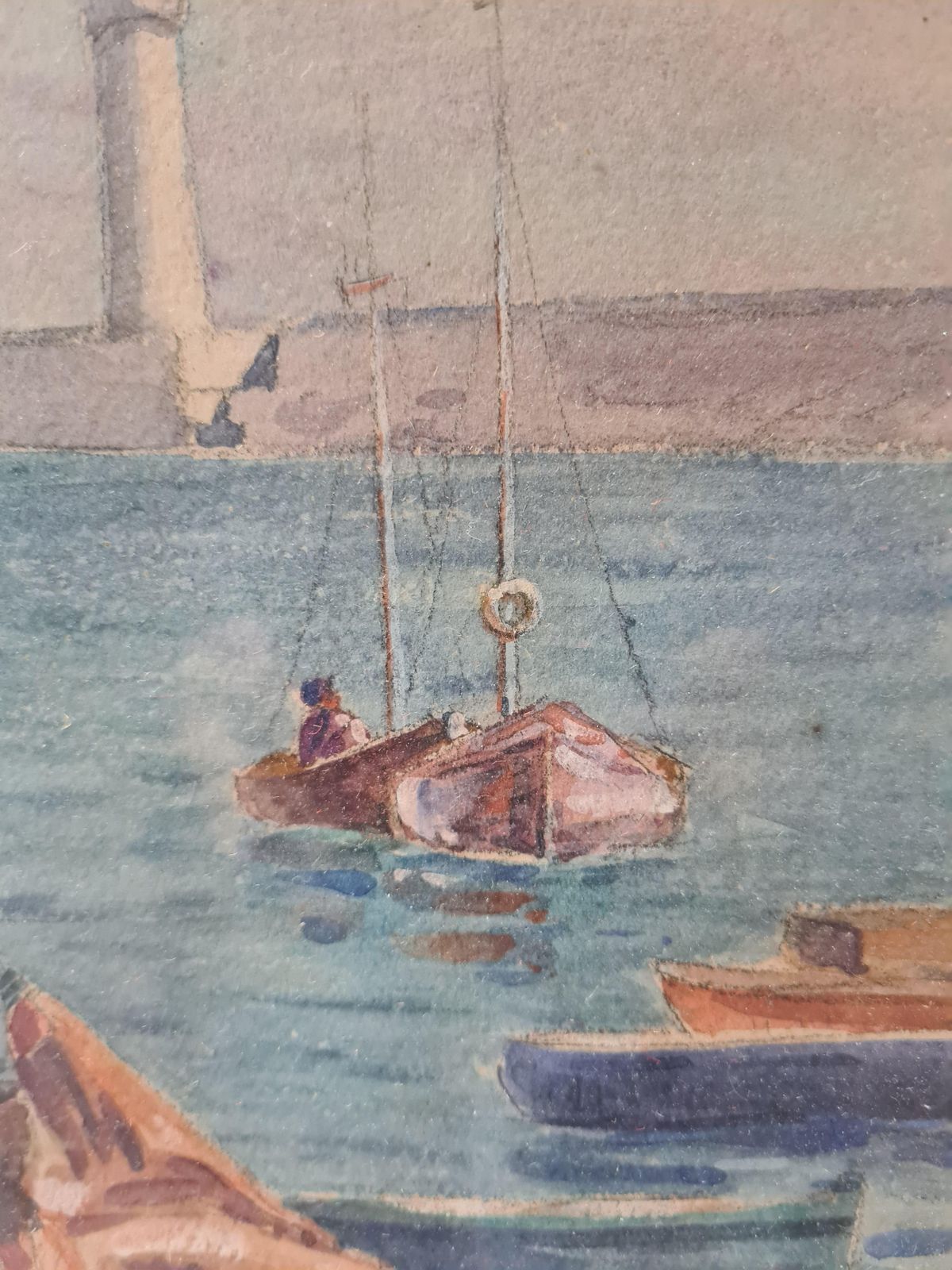 Girardmarine Scene, French Breton Watercolour, The Fishing Nets photo 722.0