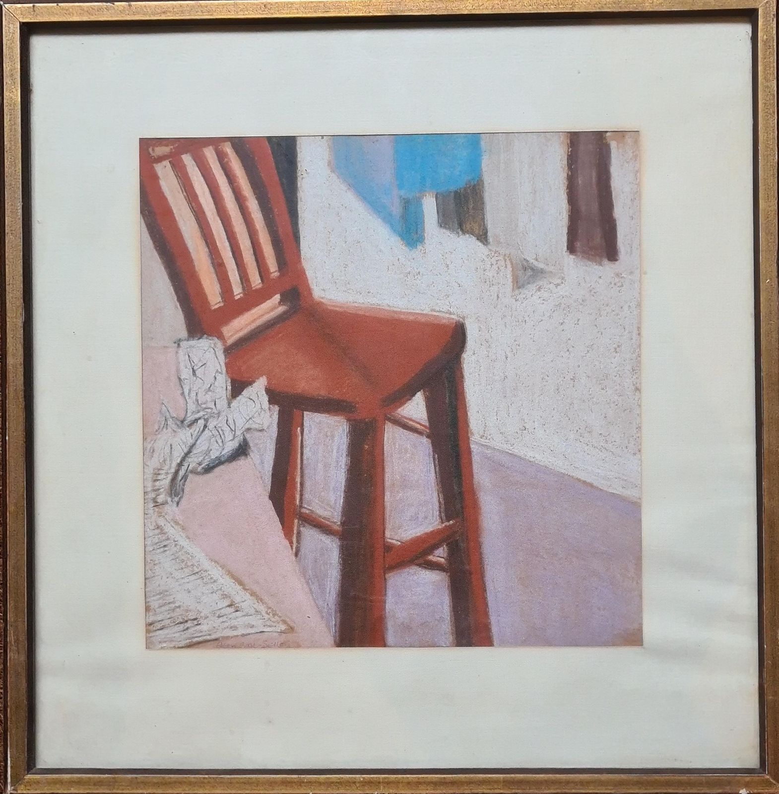 Eileen Gore Sellonthe Red Chair, Pop Art, Circle Of David Hockney. Oil Pastel.1974 photo furniture