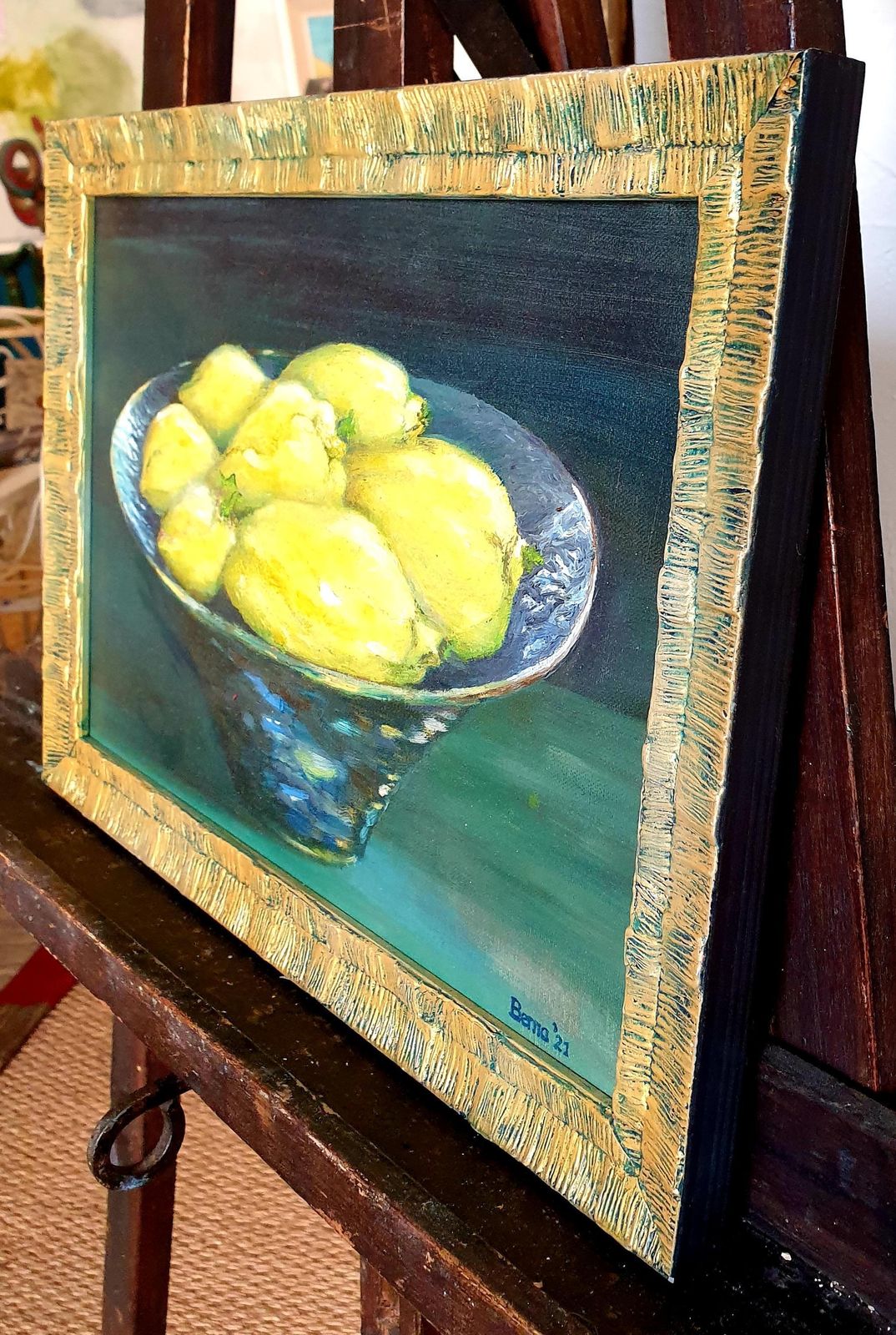 photo vinterior Bernadette Van Baarsencontemporary Realist Still Life Oil Of Lemons. 'Citrons De Barbara'. 2021