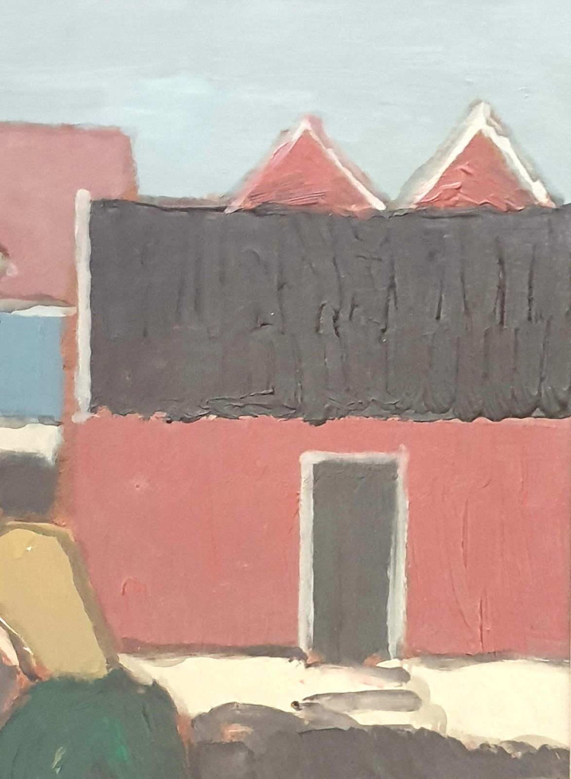 Poul Møllerdanish Mid Century Colourfield Oil On Board Of People And Houses By The Coast.1976 photo vinterior