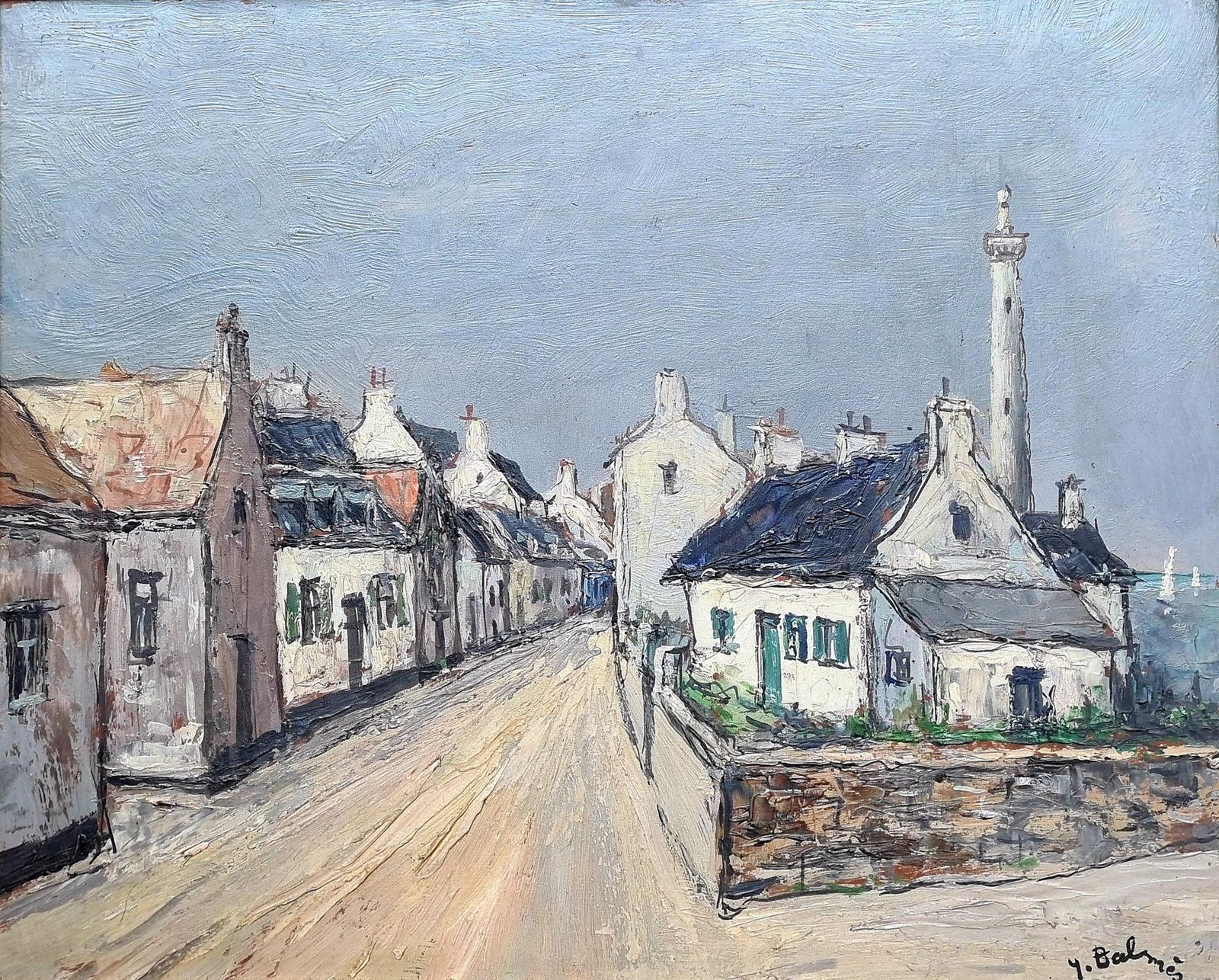 Yves Balmespost Impressionist Marine Village Landscape, The Lighthouse. Oil On Board. photo furniture
