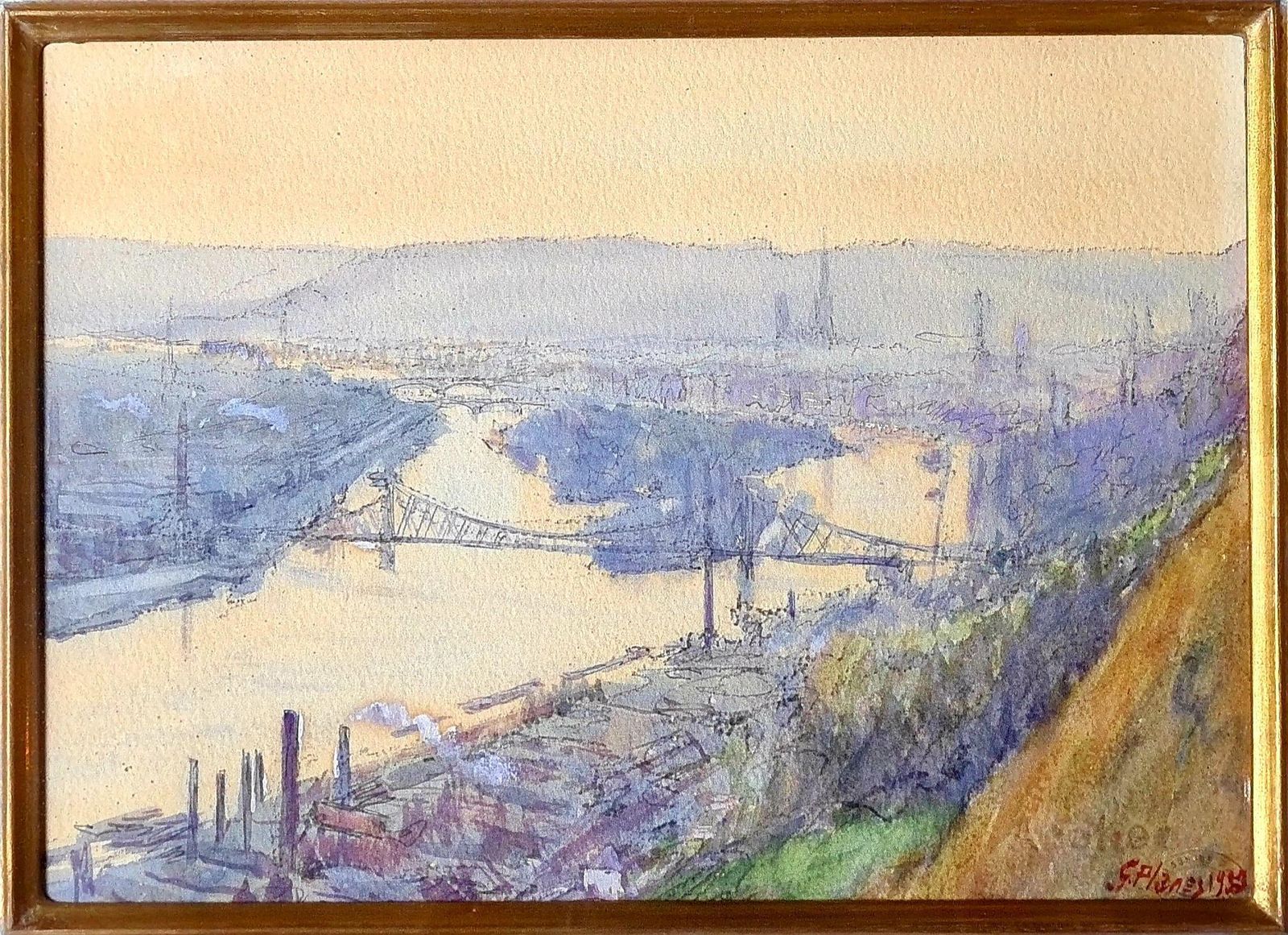 Georges Planespair Of French Impressionist Paintings, The City Of Rouen And The River Barges1930s photo furniture