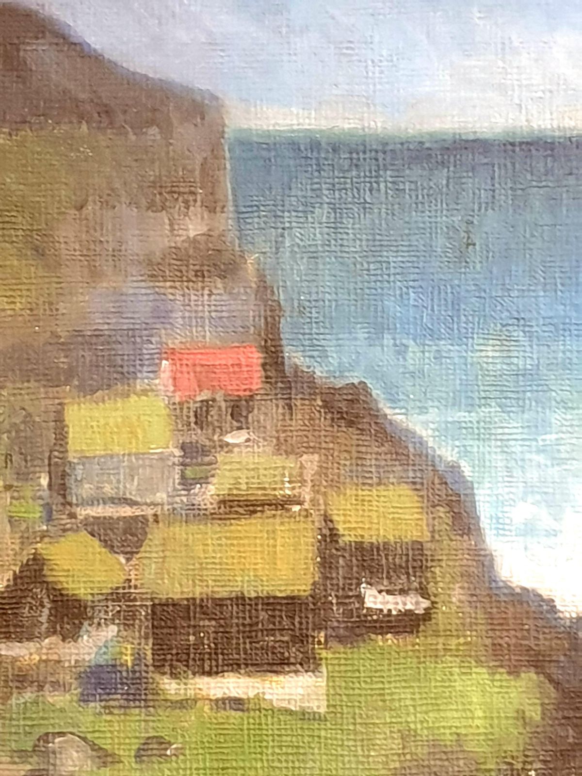 Poul Møller Danish Mid Century Colourfield Oil On Board Of Houses In A Coastal Scene.1976 photo 833.0