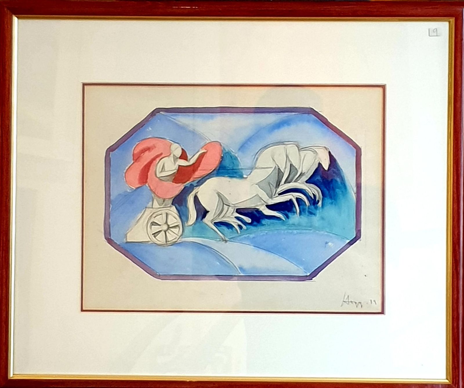 Paul Hoggart Nouveau Watercolour On Paper, Classical Chariot And Horses.1919 photo furniture