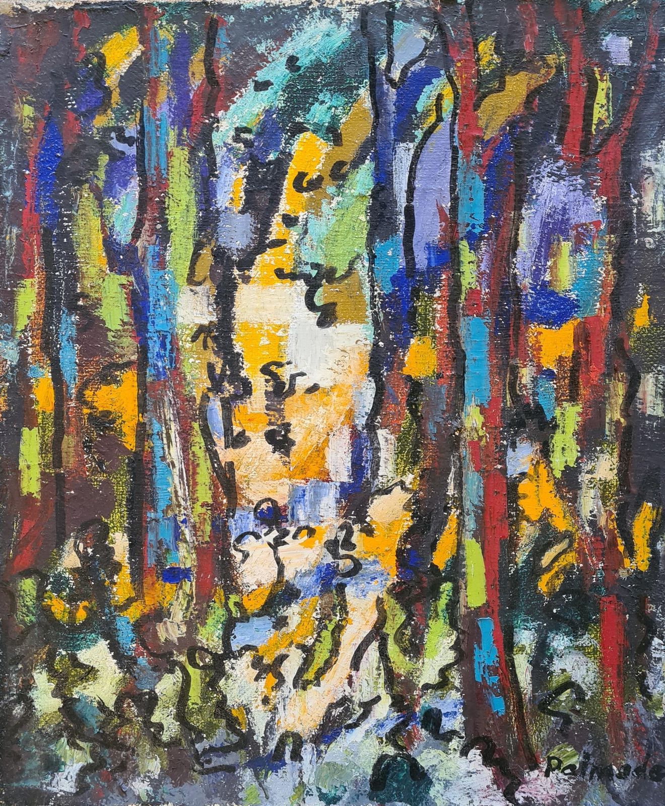 Norbert Palmade'light In The Forest', French Abstract Impressionist Oil On Canvas1986