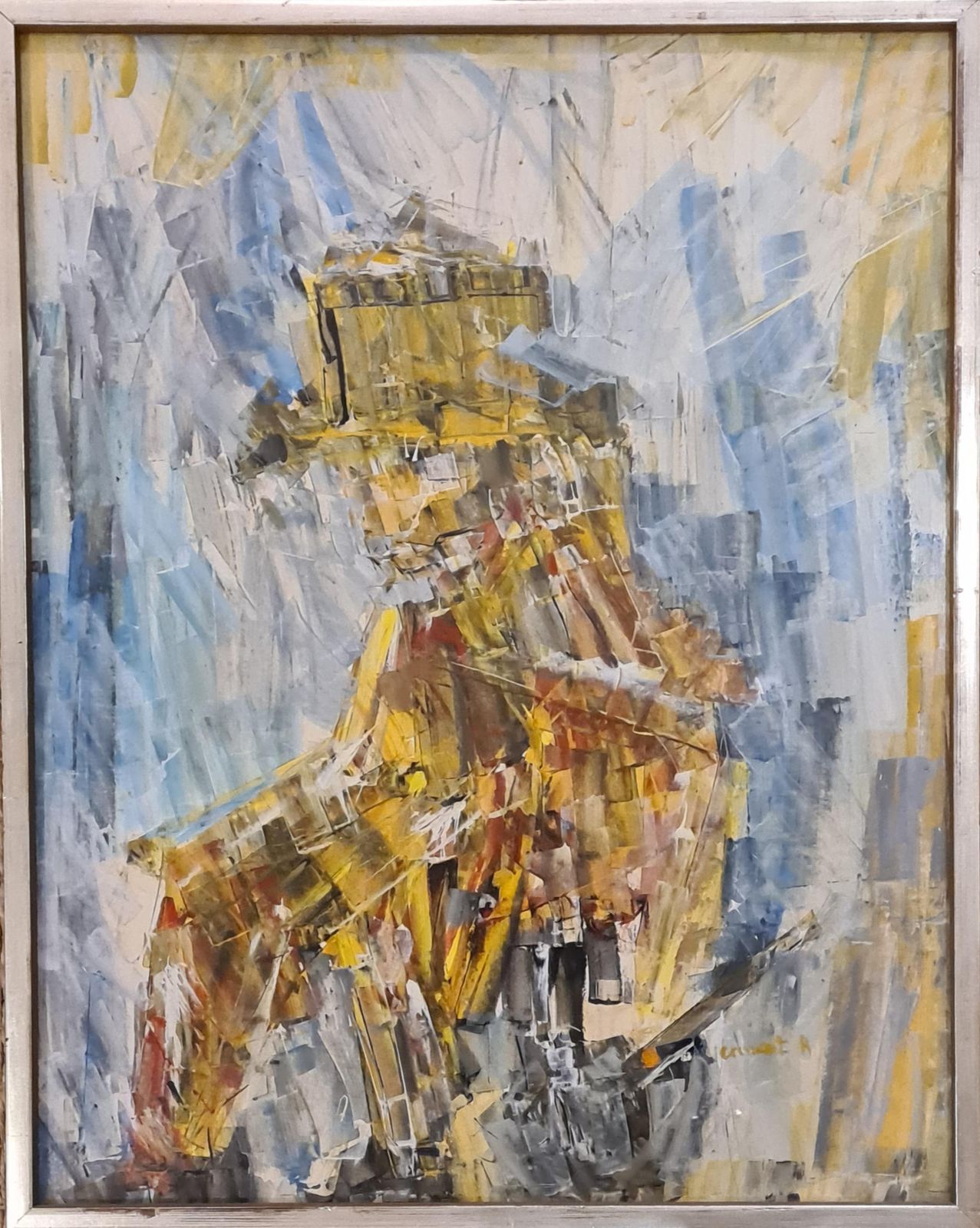 Alain Caucat1970s Expressionist Acrylic. 'Seated Figure'.1974