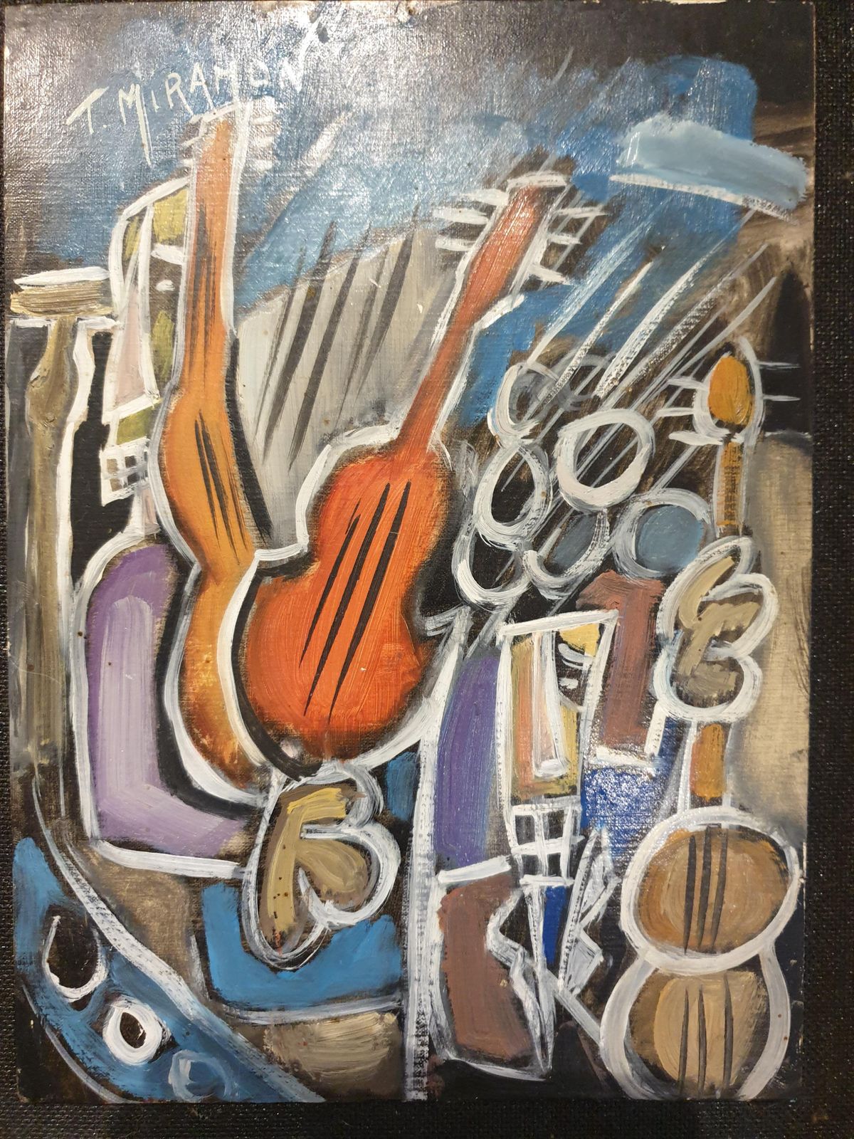 Thierry Miramonlate 20th Century French Abstract Expressionist Acrylic On Board. 'Jazz Night'.1990s photo furniture