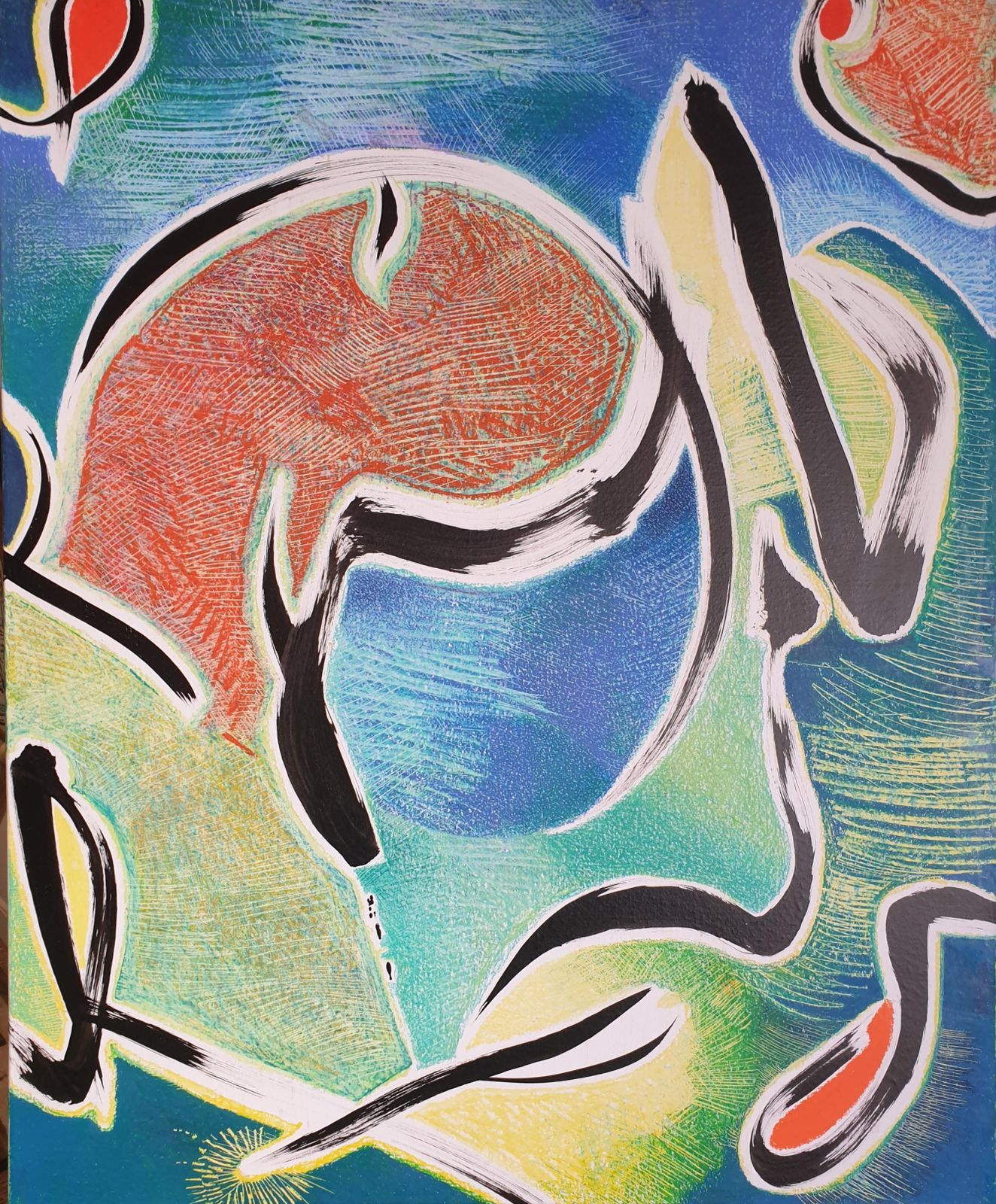 Daniel Kleinabstract Expressionist Mixed Technique Laid On Canvas. 'Univers Uni'.Late 20th Century