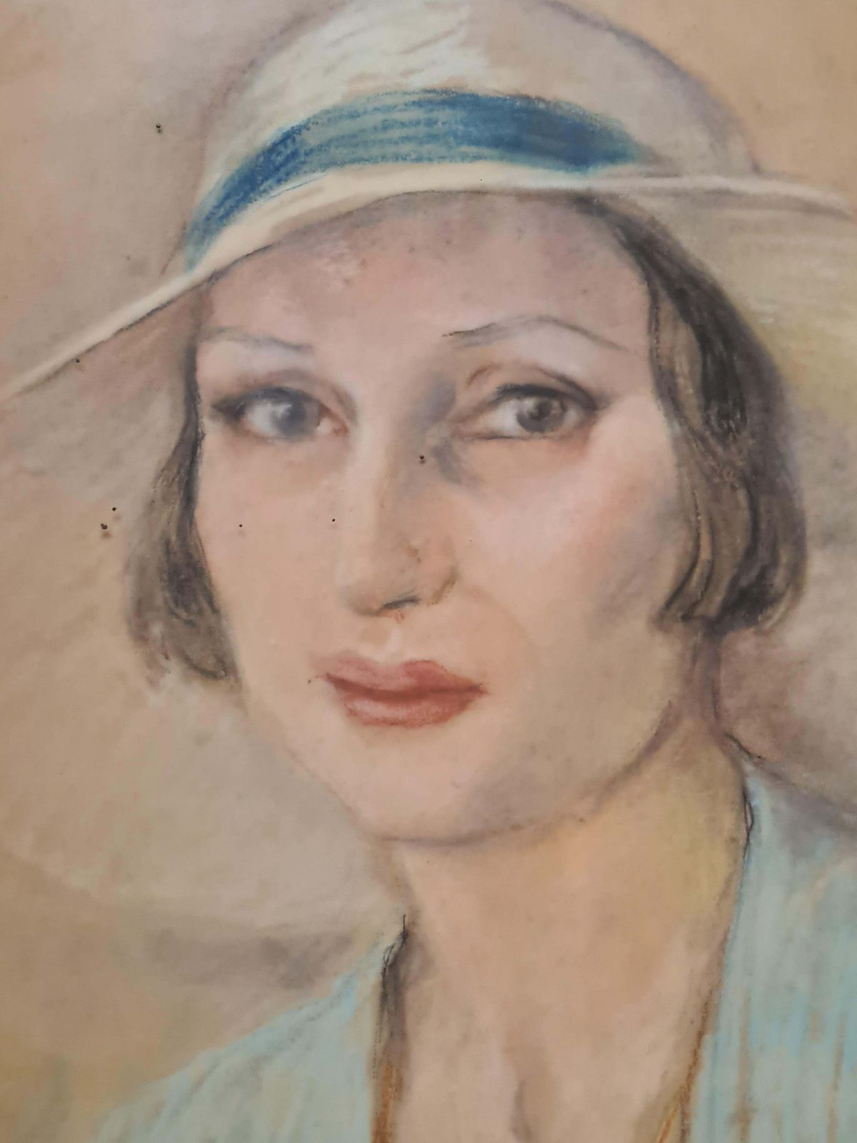 Louis Jean Beaupuyfrench Art Deco Society Portrait, Beauty In A Hat. Pastel And Crayon.1936 photo 1020.0