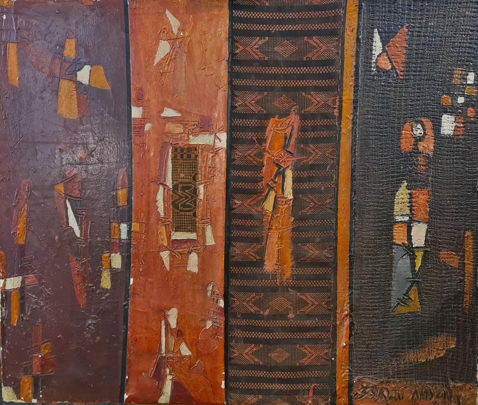 Bara Ndawfour Panel Mixed Media Abstract Montage, African, Senegalese Outsider Art.2007