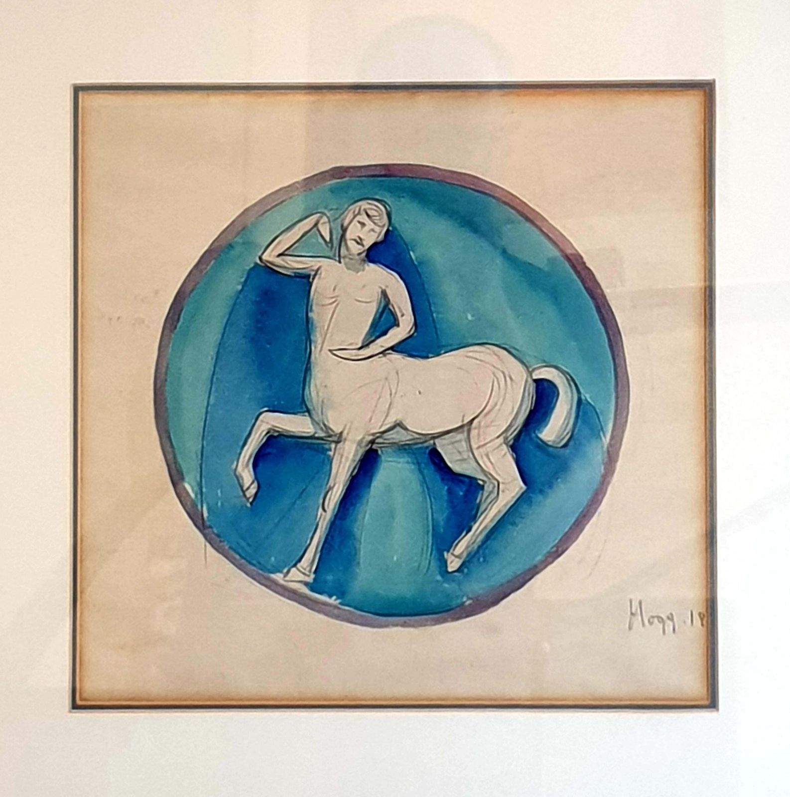 Paul Hoggart Nouveau Watercolour On Paper. Classical Centaur. Classical Figure.1918 photo for sale