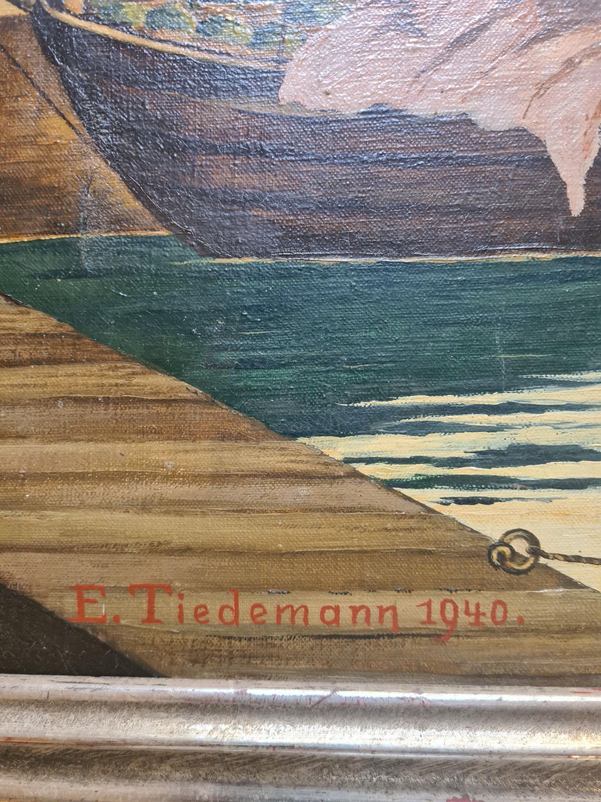 E Tiedemannmid 20th Century Mannerist Large Scale Oil On Canvas, Boats In The Port1940 photo for sale