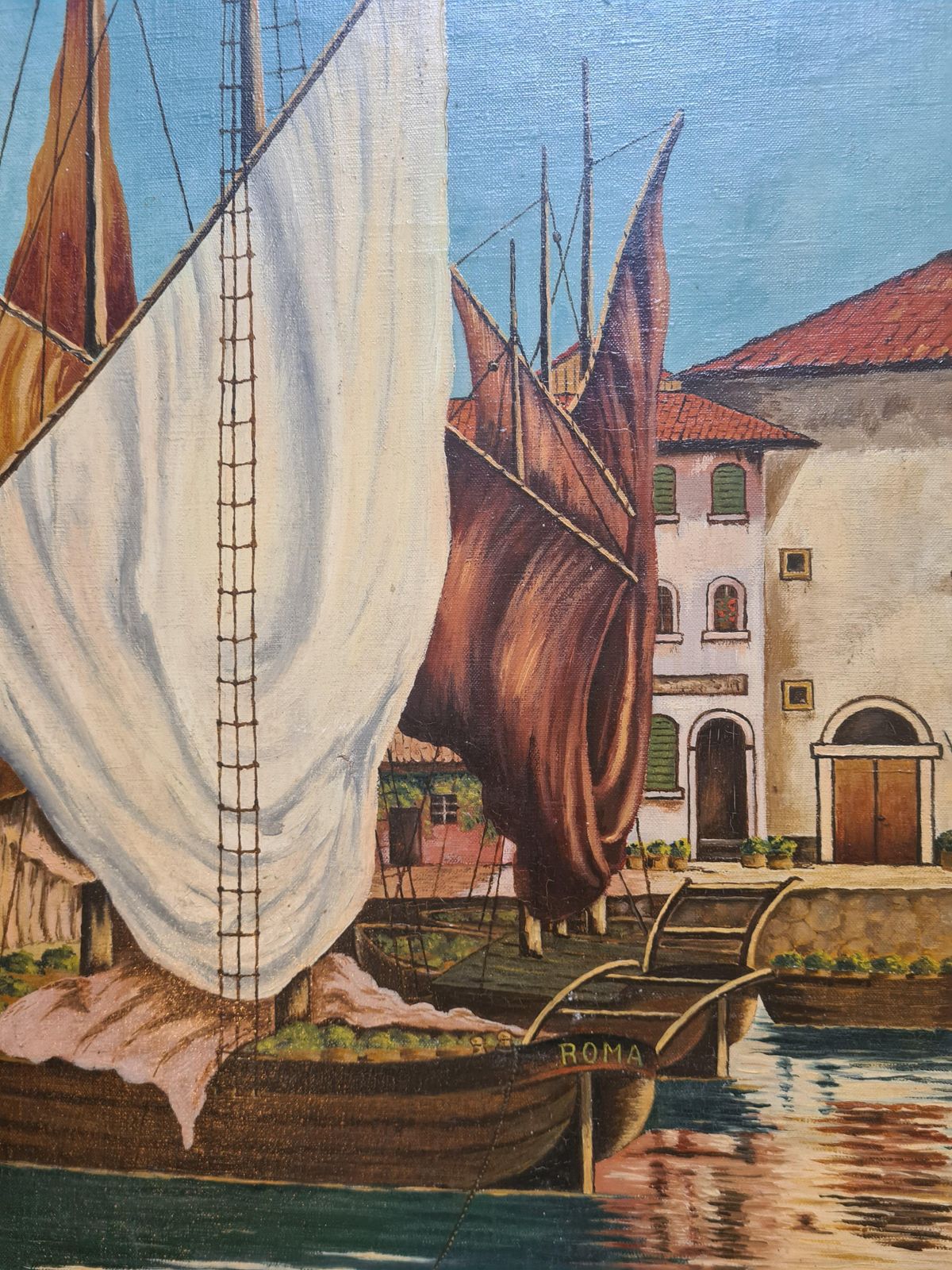 E Tiedemannmid 20th Century Mannerist Large Scale Oil On Canvas, Boats In The Port1940 photo 1699.0