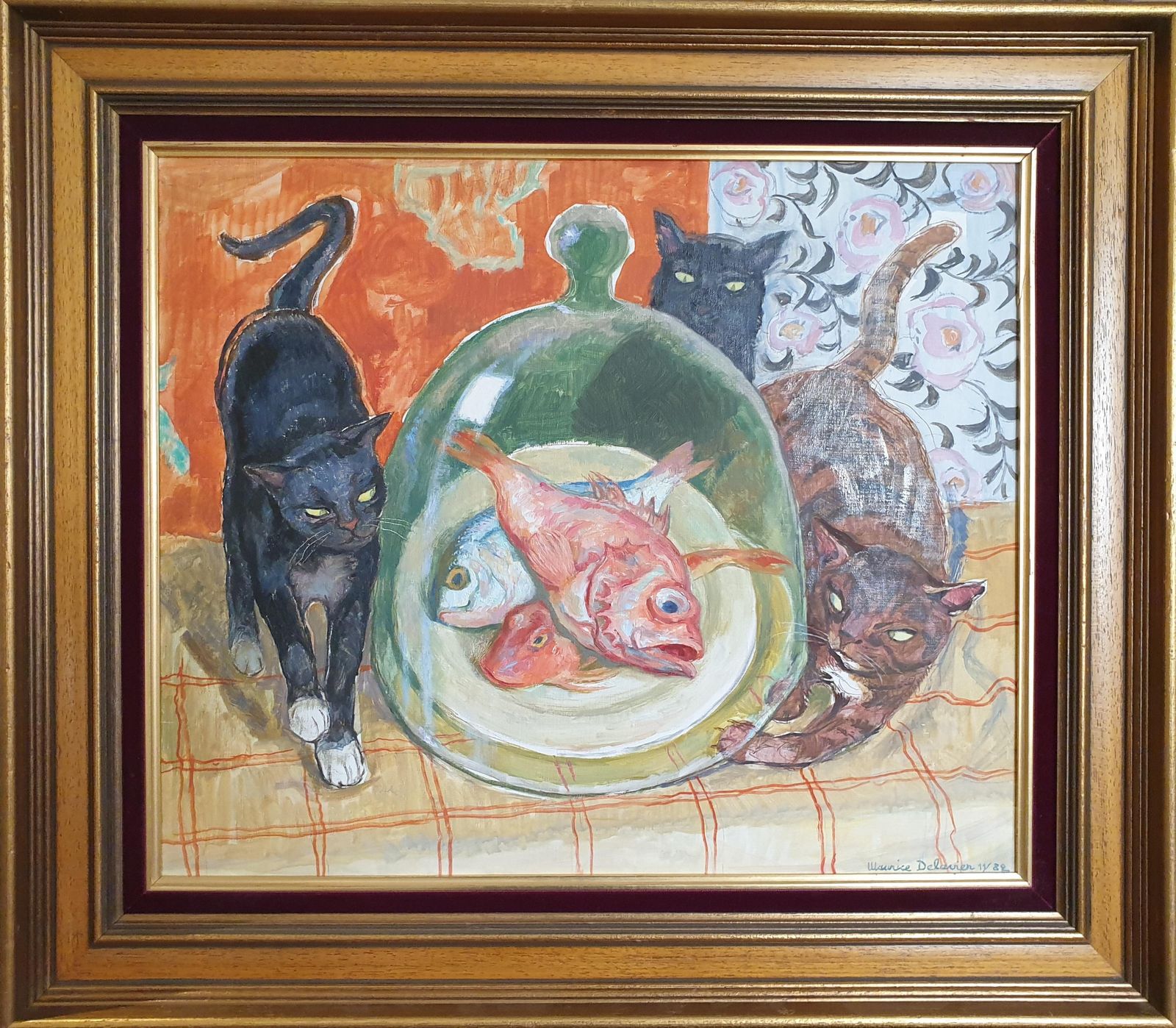 Maurice Delavier'naughty Pusscats!'. Hommage To Matisse, Oil On Canvas.1982 photo furniture