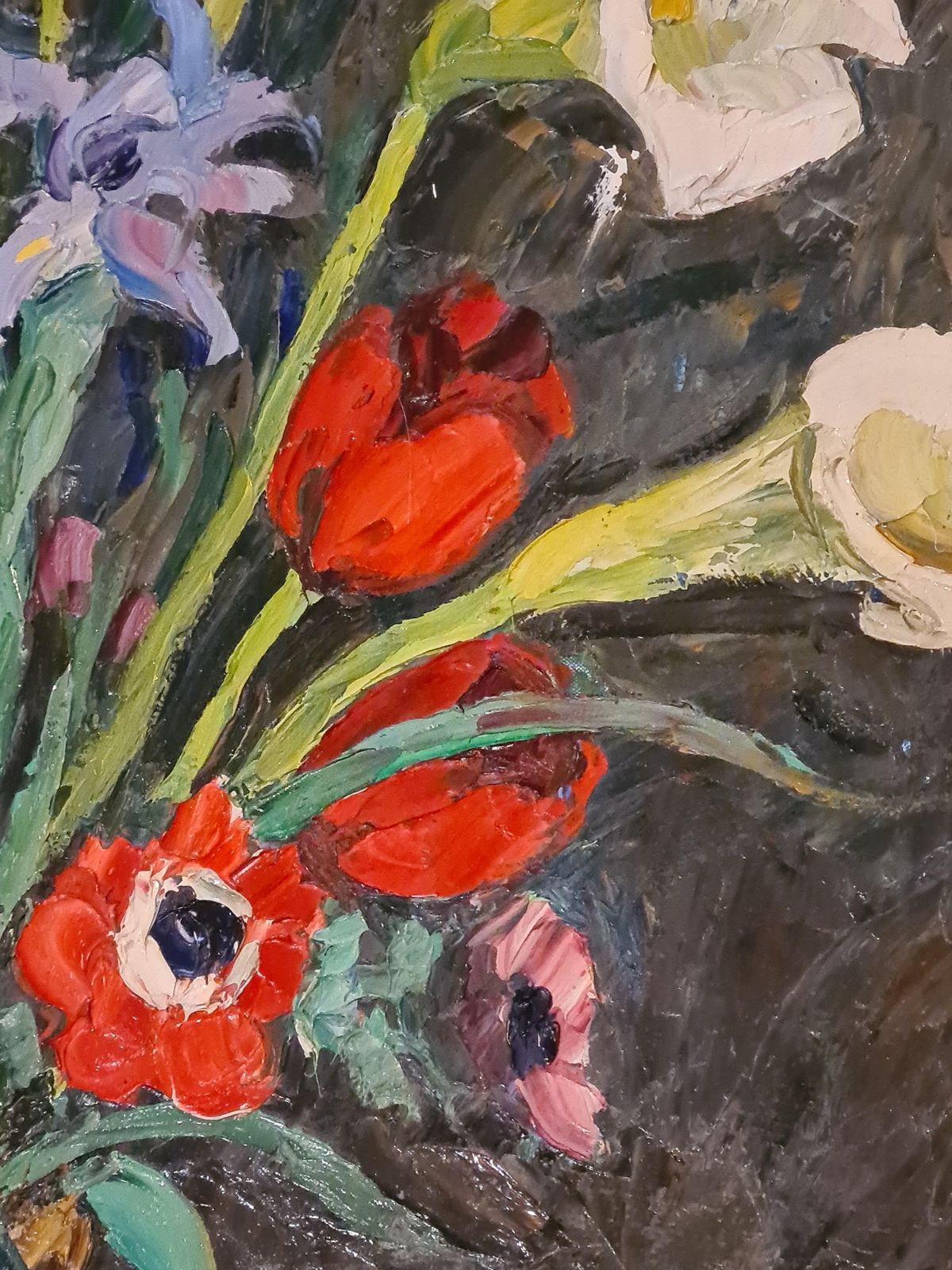 André Vagh Weinmannlarge Scale French Oil On Canvas Still Life Of Flowers, Tulips, Iris And Lillies1963 photo Art