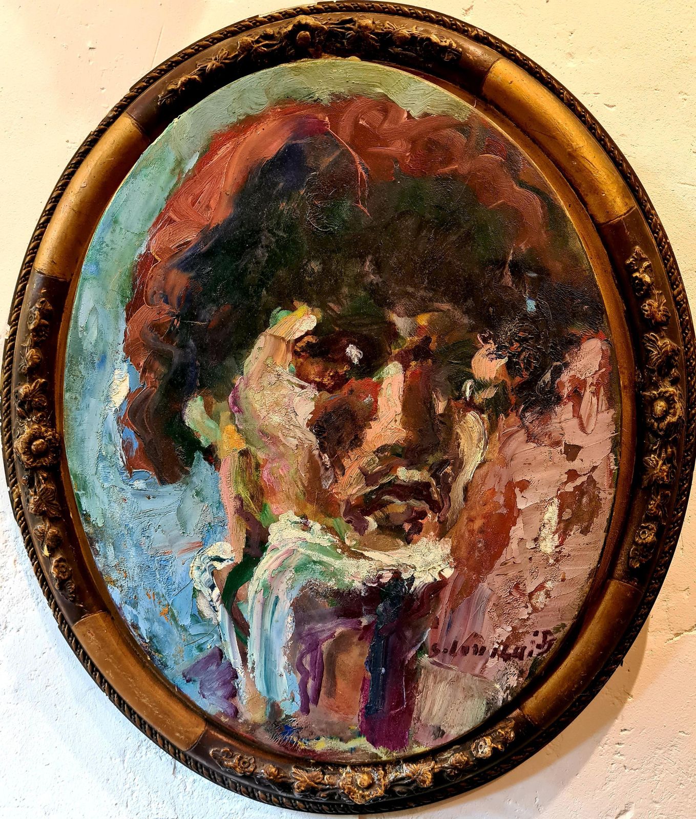 Art Stephane Lovighi Bourgognefrench Expressionist Self Portrait. Oil On Canvas.1995 photo