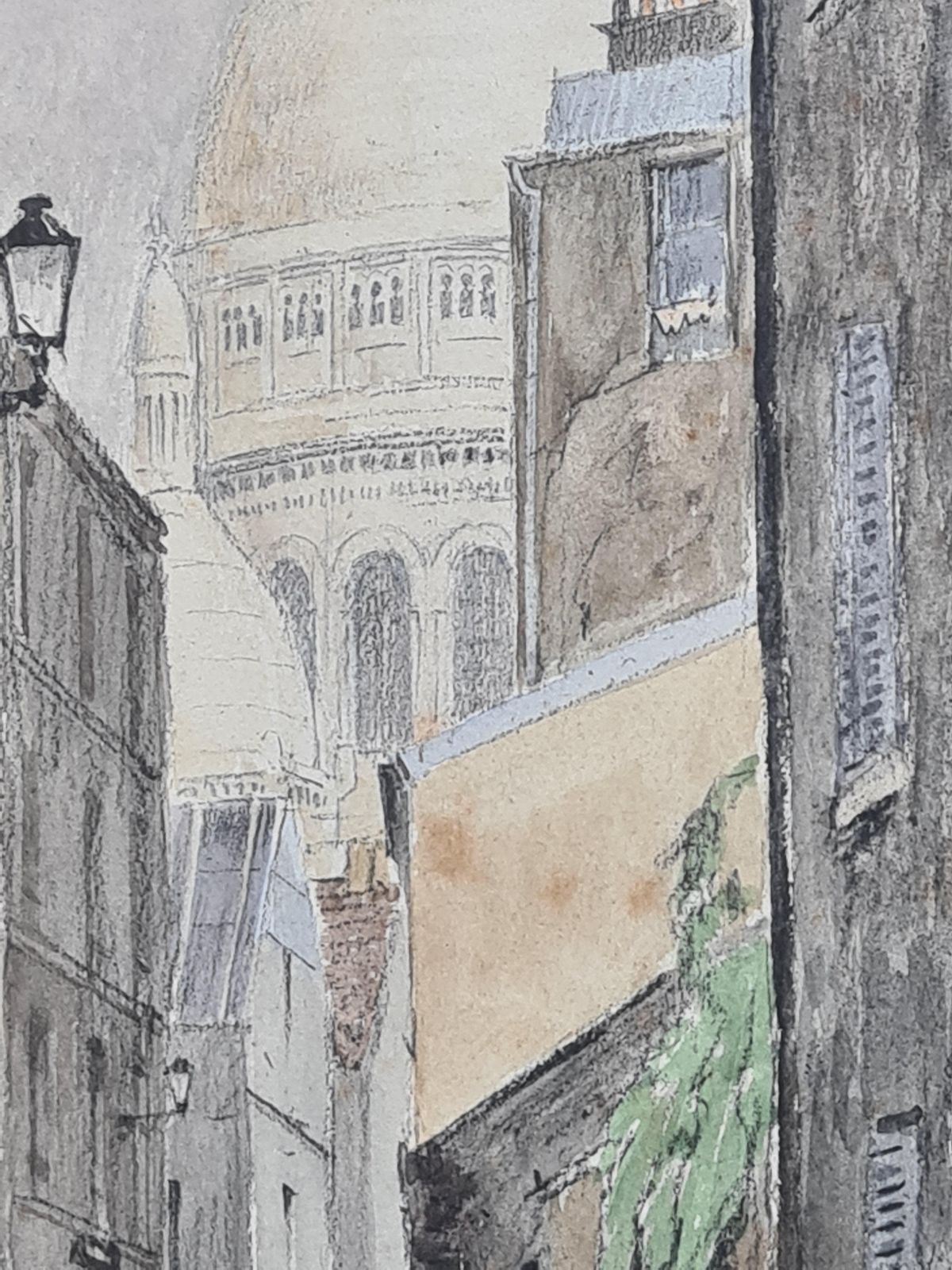 Unknownrue St Rustique, Montmartre And Sacré Coeur Basilica, Paris. Watercolor And Ink. photo vinterior