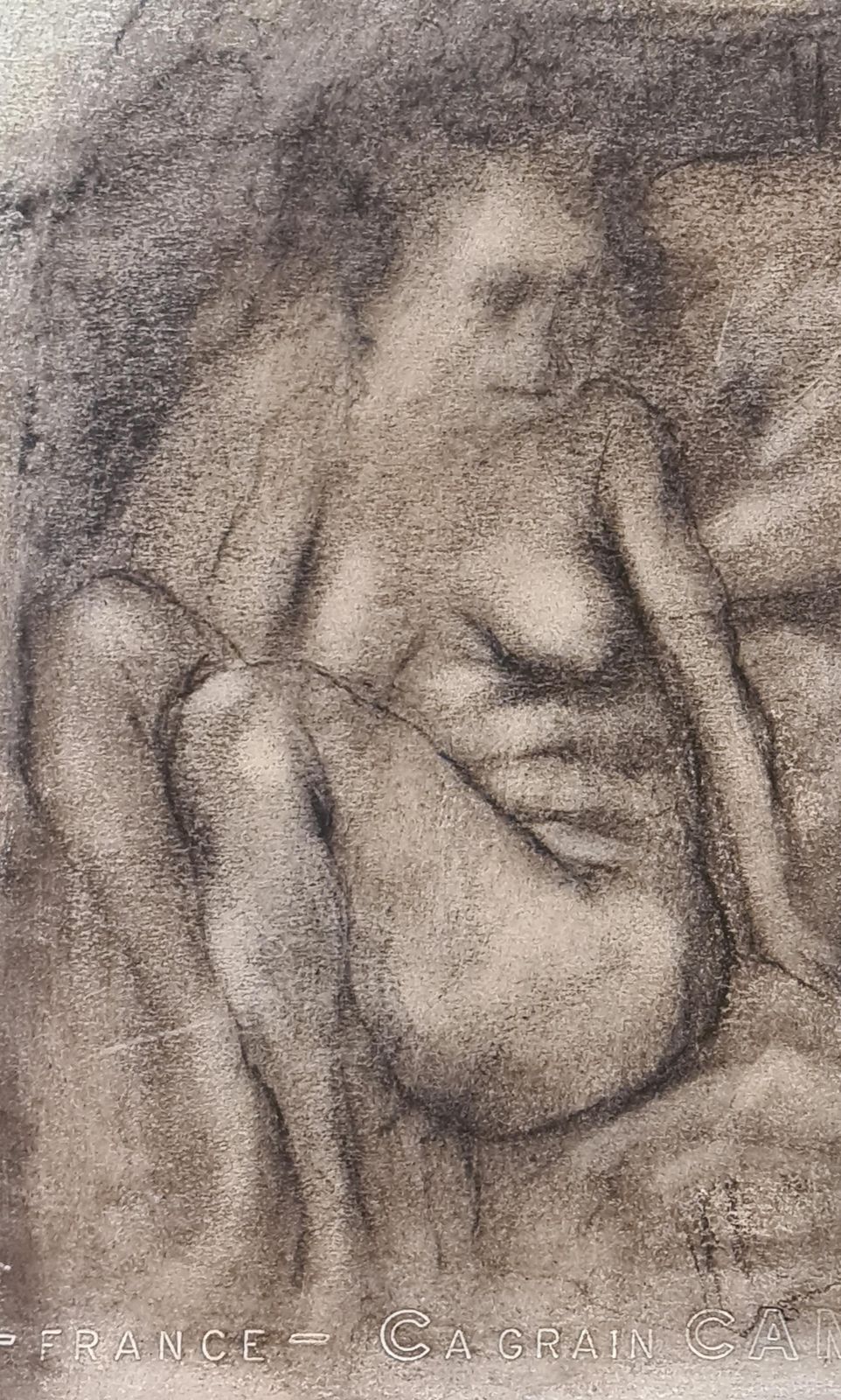 Gilbert Pastorlate 20th Century French Expressionist Crayon On Paper. 'Woman On A Bed'.1980s photo furniture