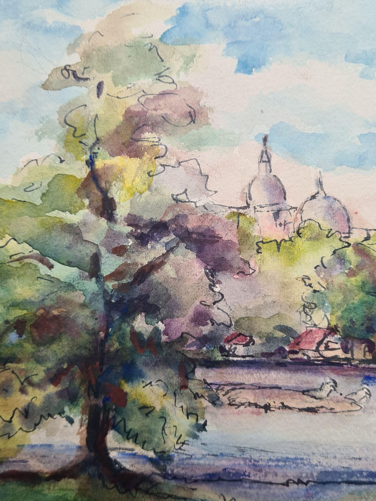 Henri Clamen1930s French Impressionist Watercolour Of Paris, Ducks At The Pond photo for sale
