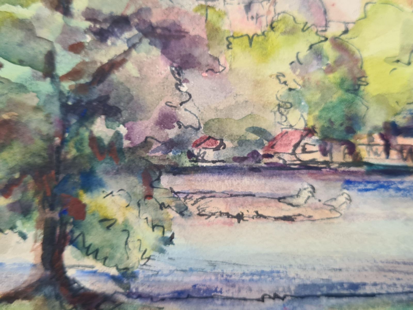Henri Clamen1930s French Impressionist Watercolour Of Paris, Ducks At The Pond photo 374.0