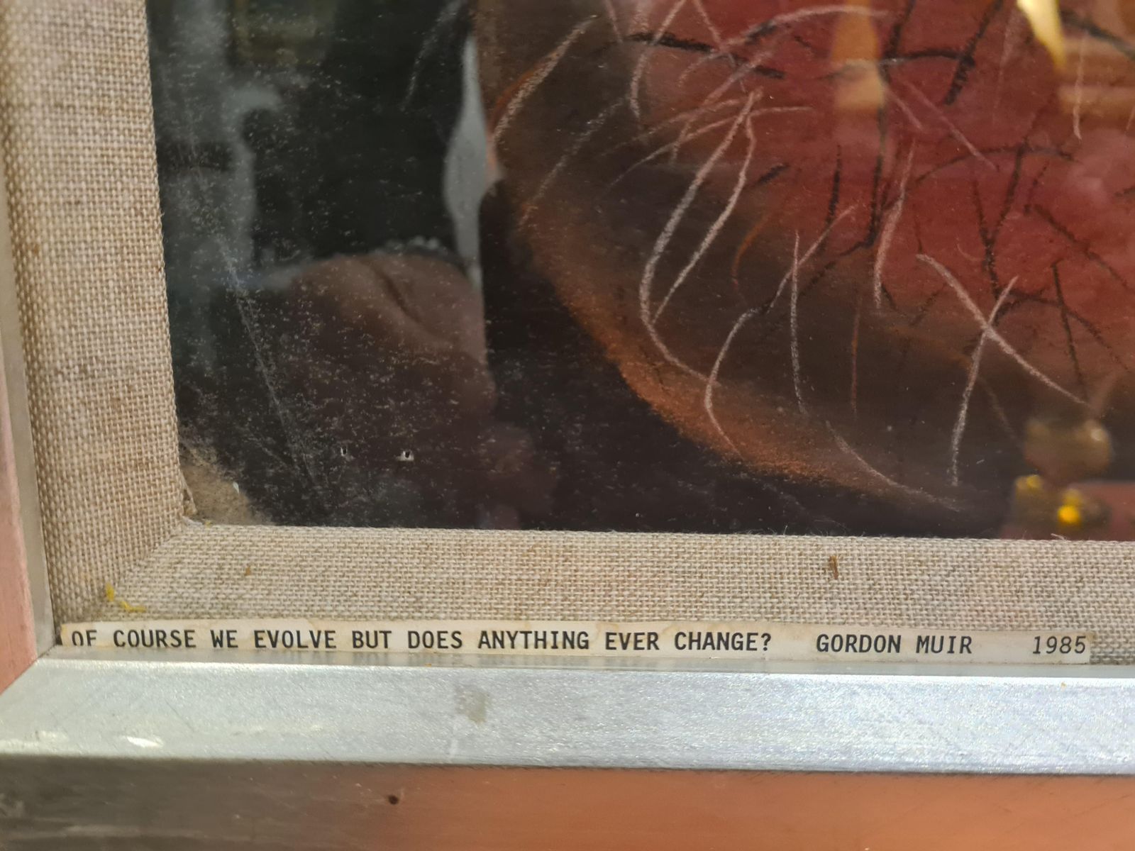 Gordon Muirmonumental Surrealist Pastel, Of Course We Evolve But Does Anything Ever Change?1985 photo vintage
