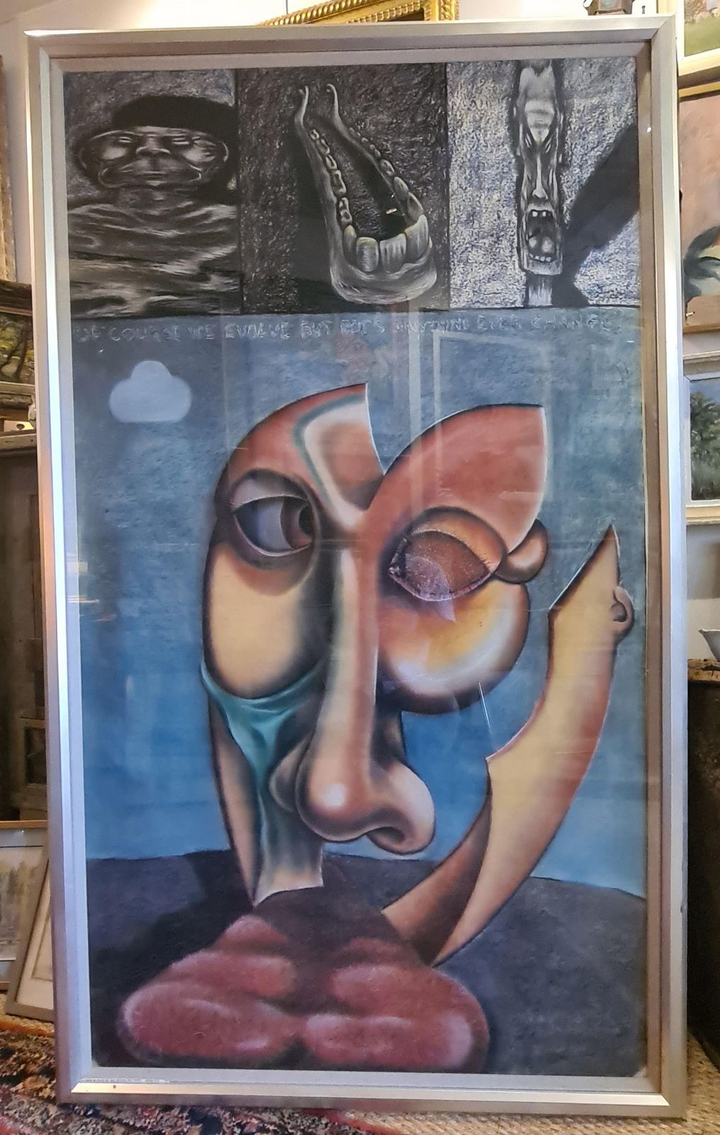3403.0 Gordon Muirmonumental Surrealist Pastel, Of Course We Evolve But Does Anything Ever Change?1985 photo