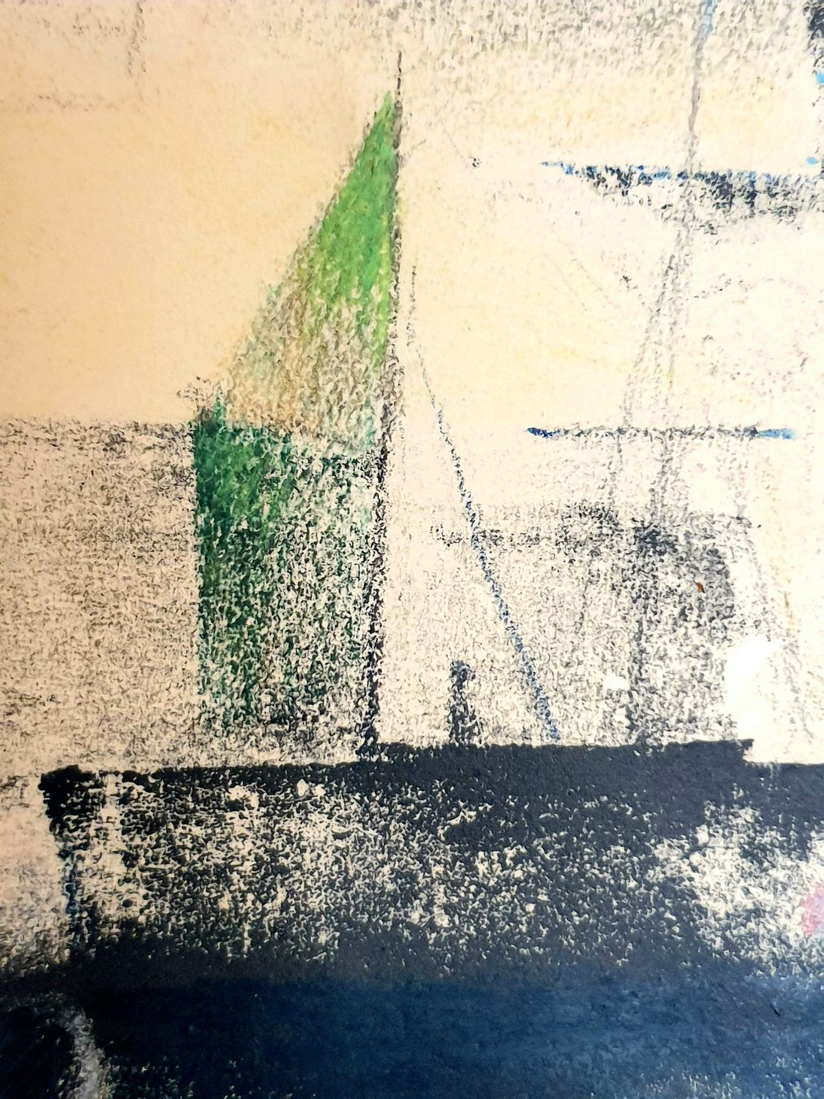 photo for sale Poul Møllermid Century Danish Surrealist Pastel On Paper. "Sunset Over The Docks".1971