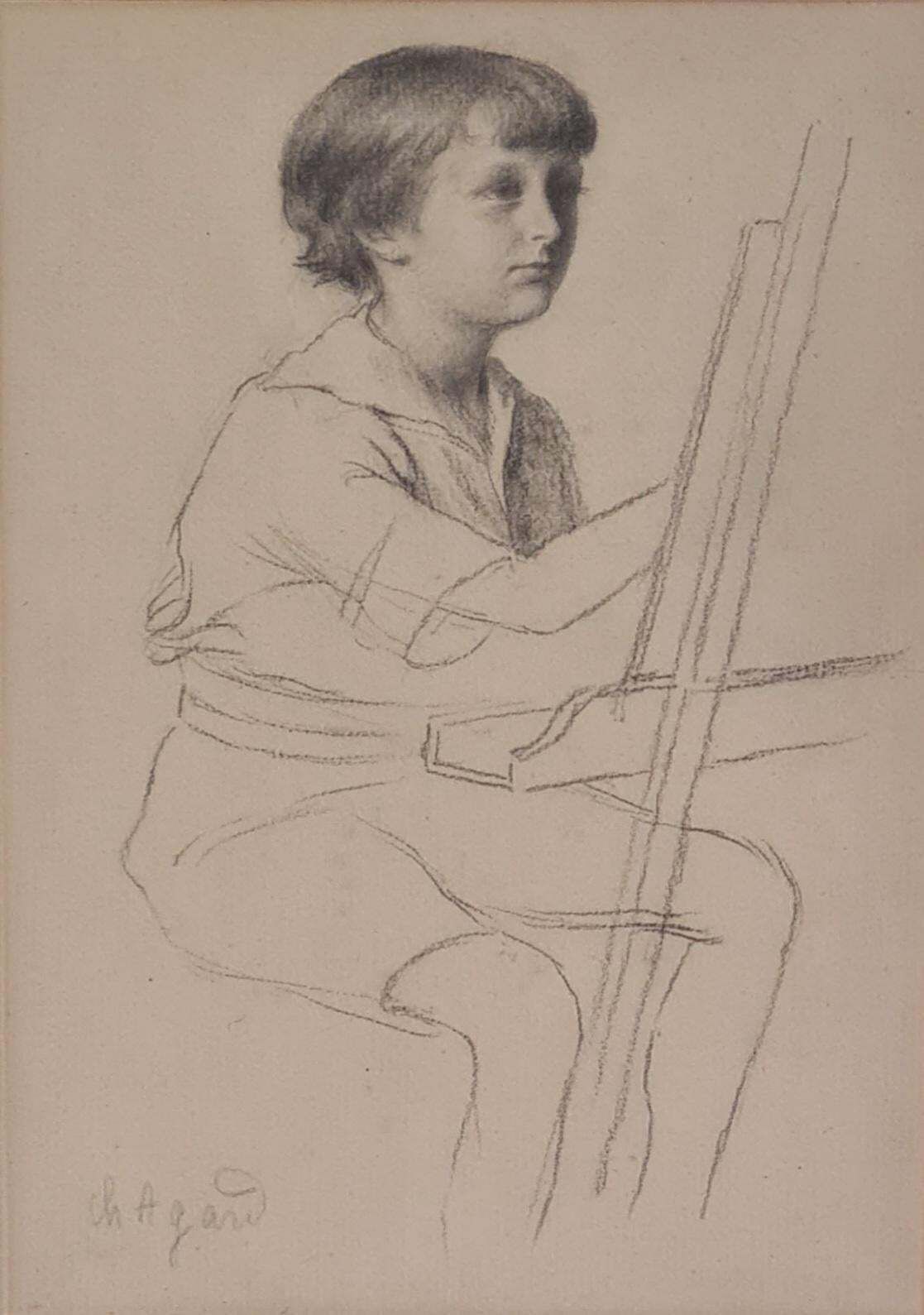 Charles Jean Agardfrench Impressionist Portrait Drawing, 'The Art Lesson'1900