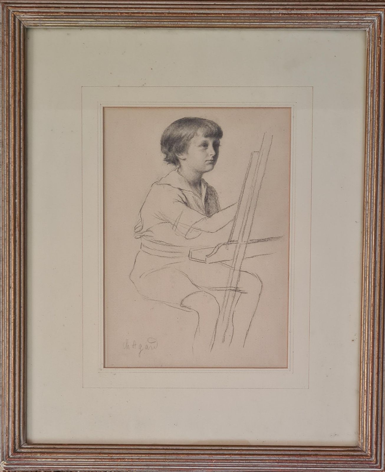 Charles Jean Agardfrench Impressionist Portrait Drawing, 'The Art Lesson'1900 photo furniture