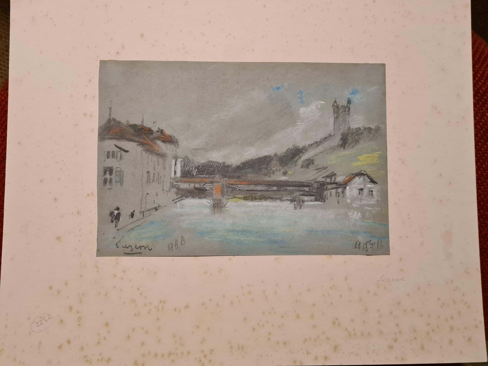 Hercules Brabazon Brabazon19th Century Pastel Of A River Scene, The Chapel Bridge, Lucerne, Switzerland.1860's photo buy